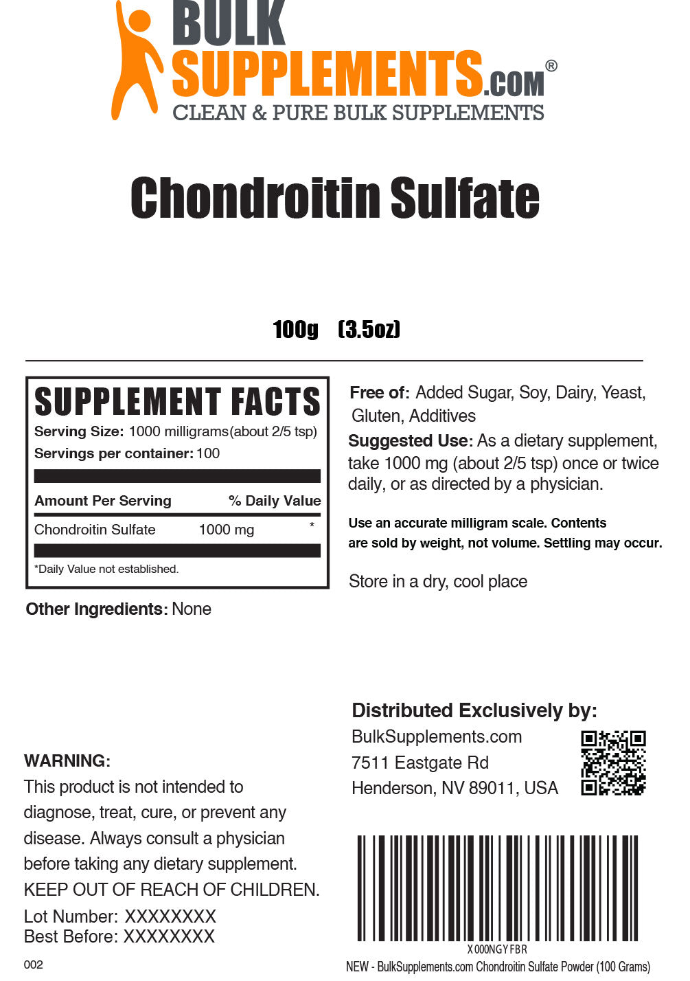 Chondroitin Sulfate powder label 100g