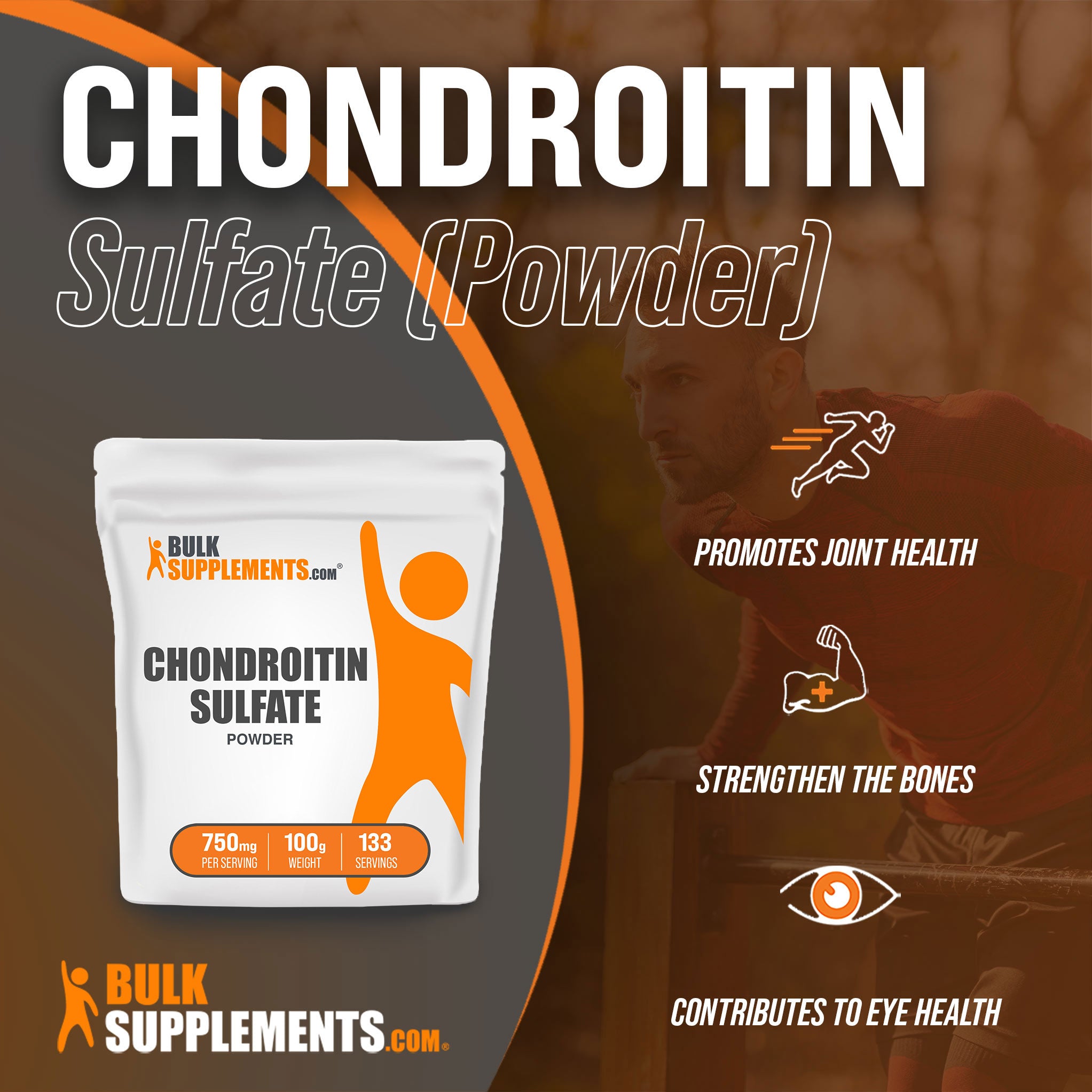 Benefits of 100g Chondroitin Sulfate Powder; joint support supplement, strengthen the bones, contributes to eye health