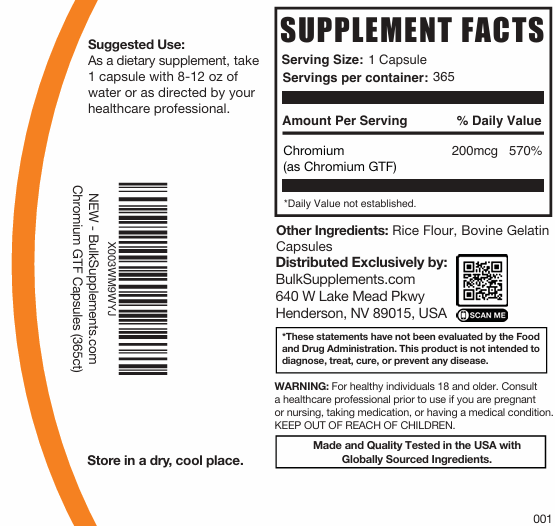 Chromium GTF Capsules 365ct Plain Label
