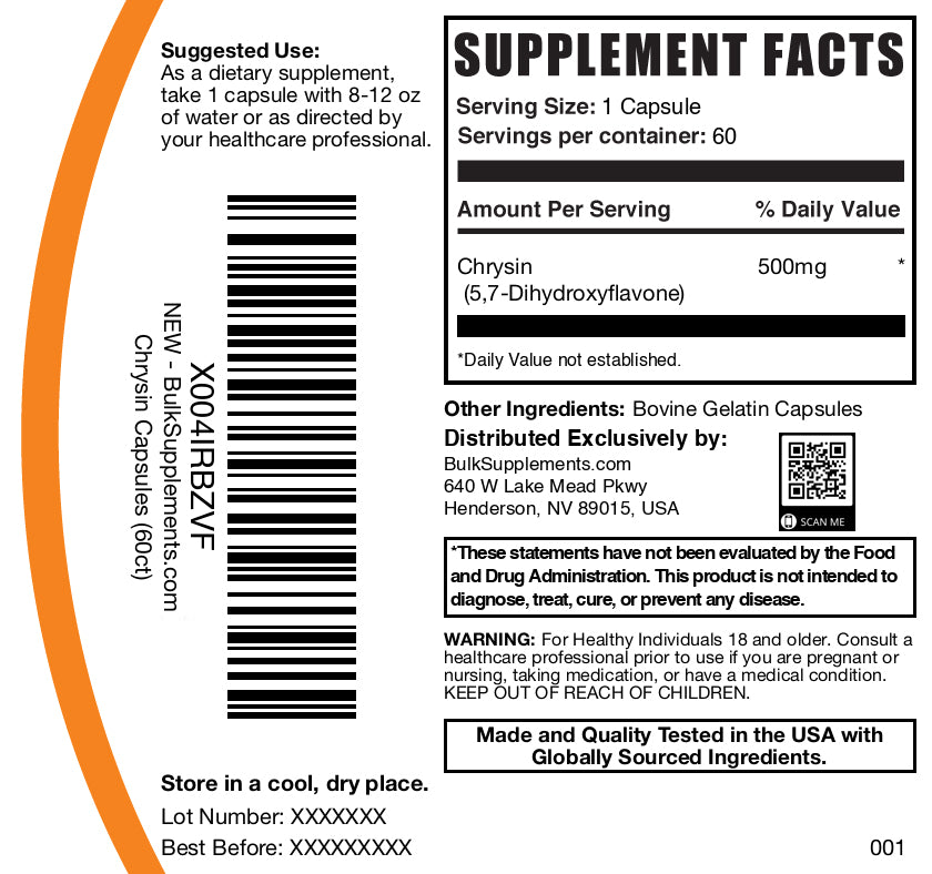 Chrysin 60 capsules label