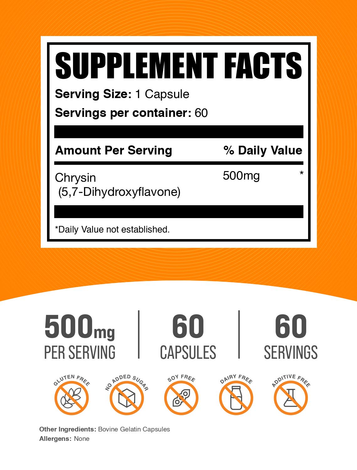 Chrysin 60 capsules label