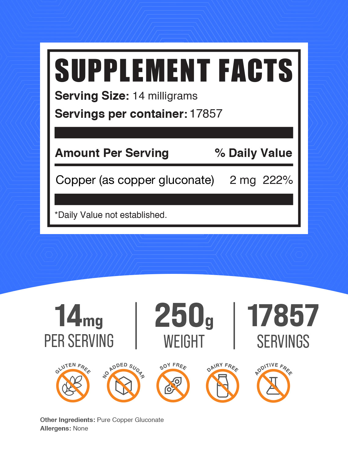 Copper Gluconate 250g Supplement facts
