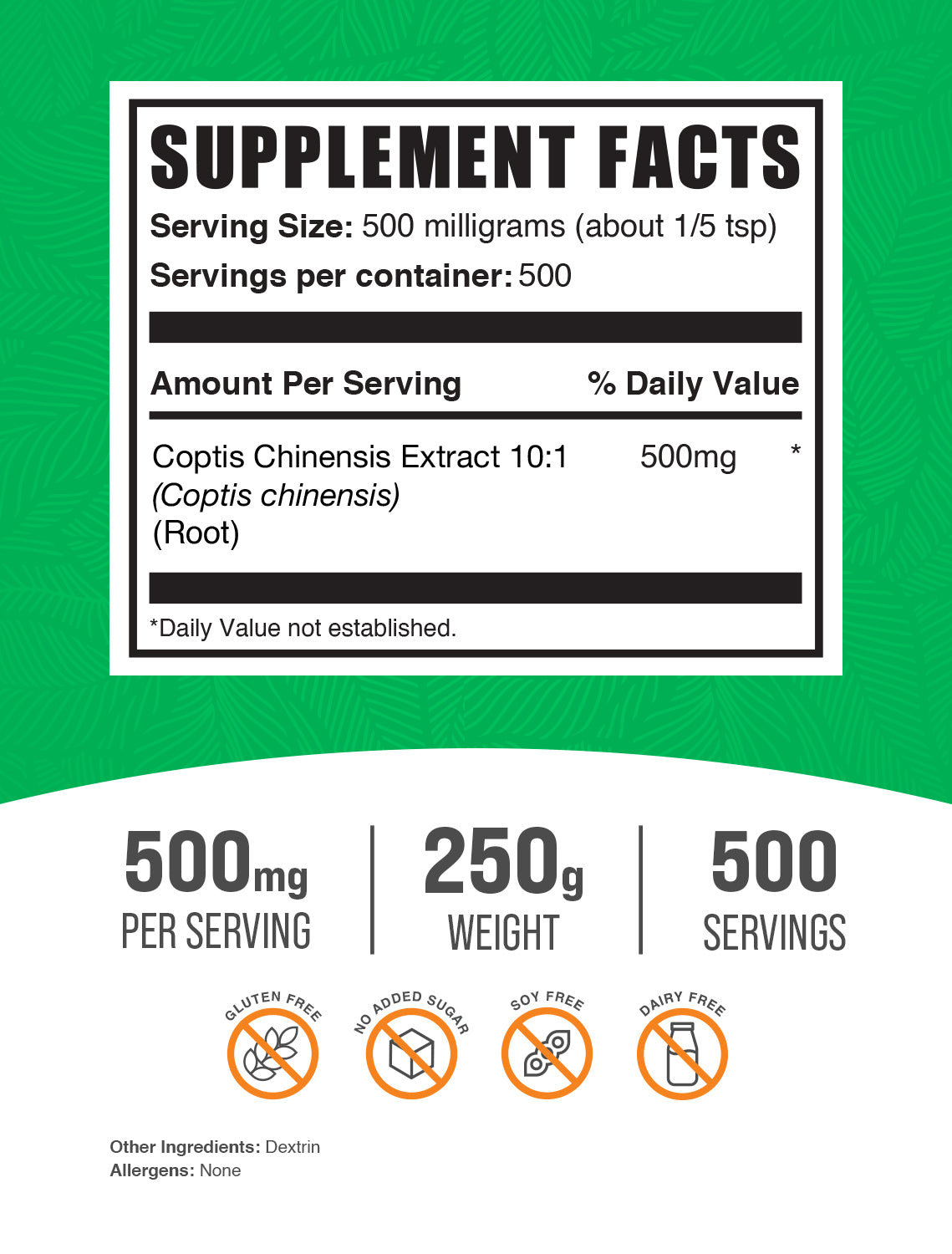 Coptis Chinensis Extract 250g label