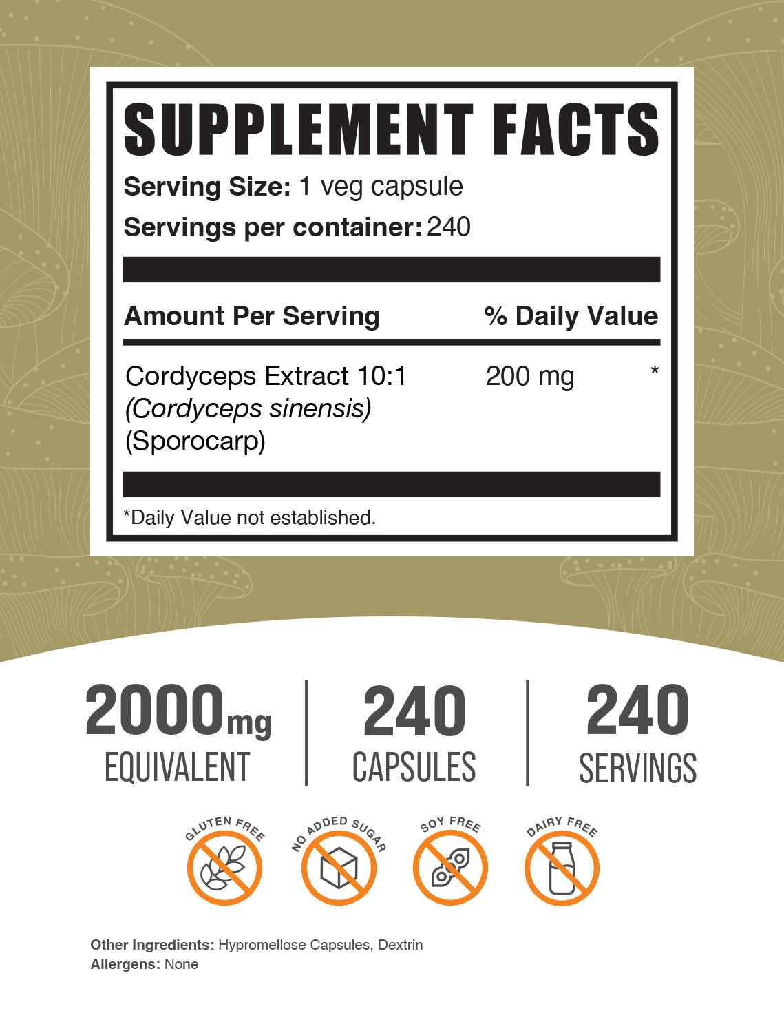 Cordyceps Extract capsule label 240 ct