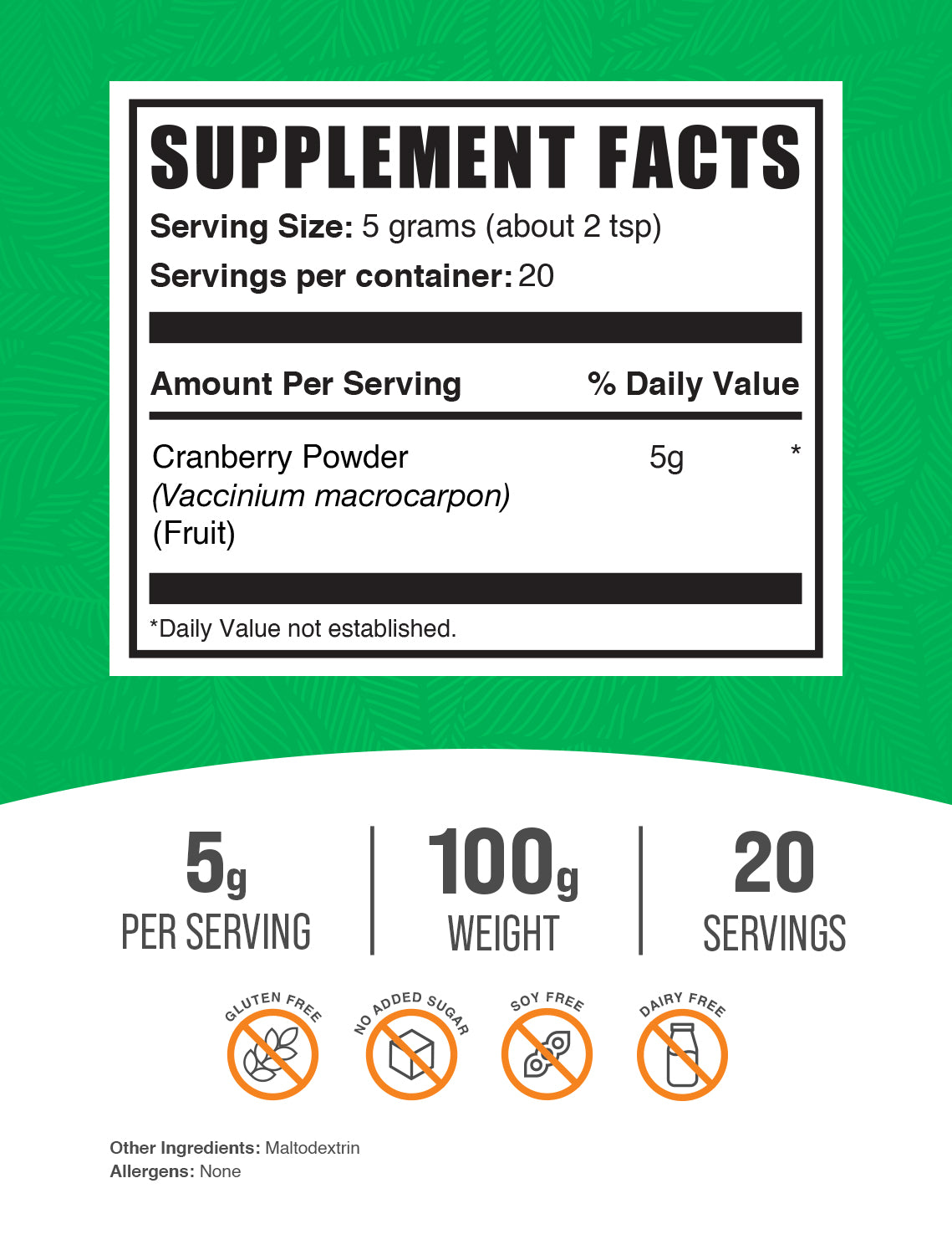 Cranberry Powder 100g label