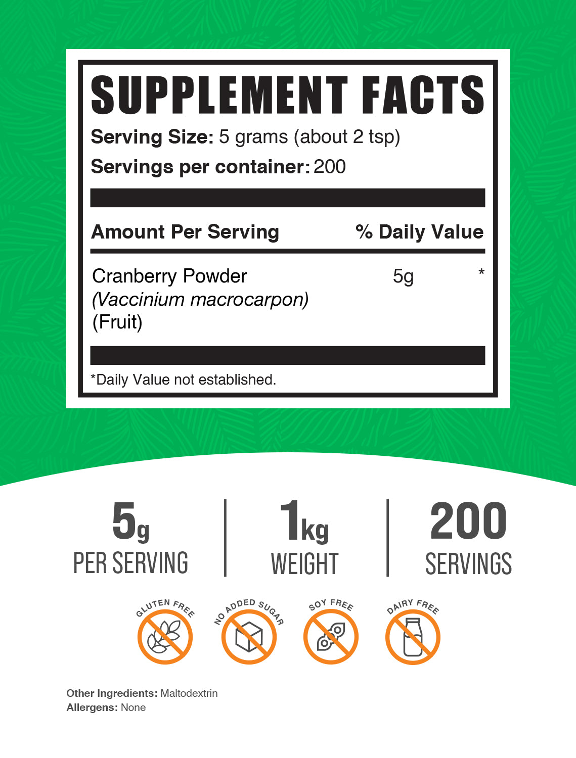 Cranberry Powder 1kg label