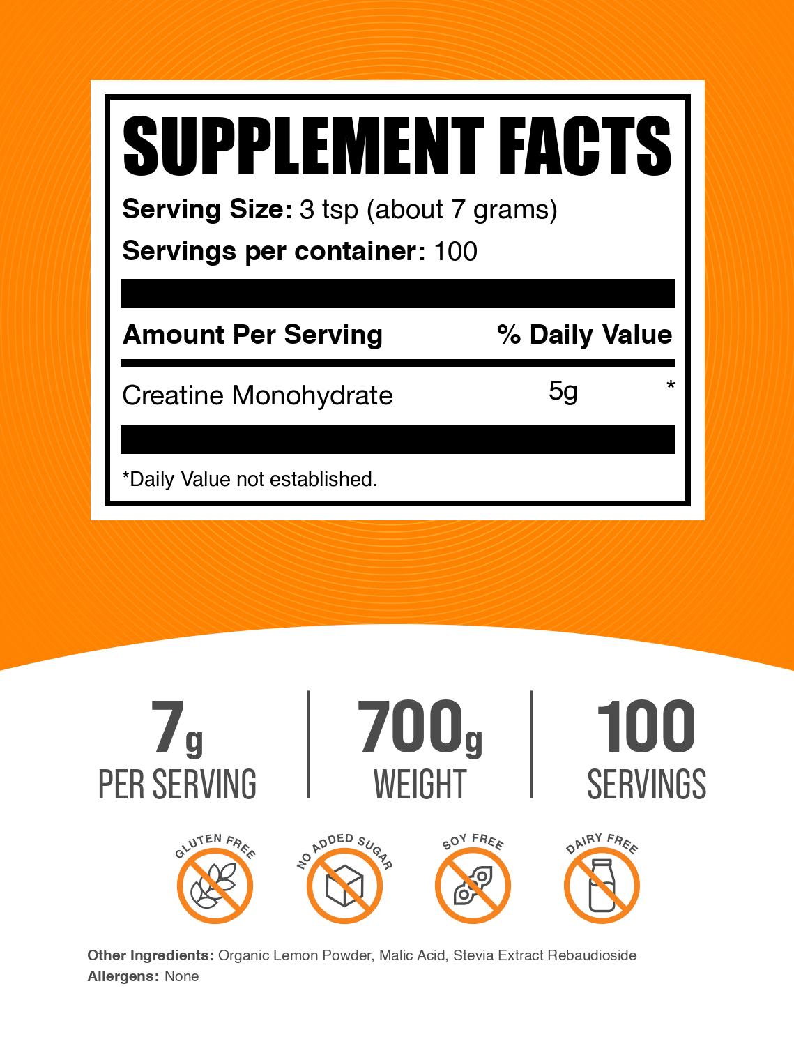 Creatine monohydrate lemon Italian ice label 700g