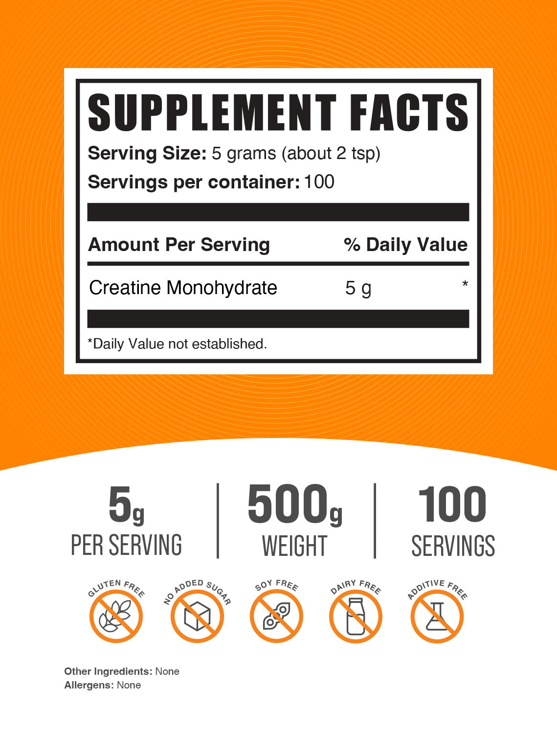 Creatine monohydrate powder label 500g