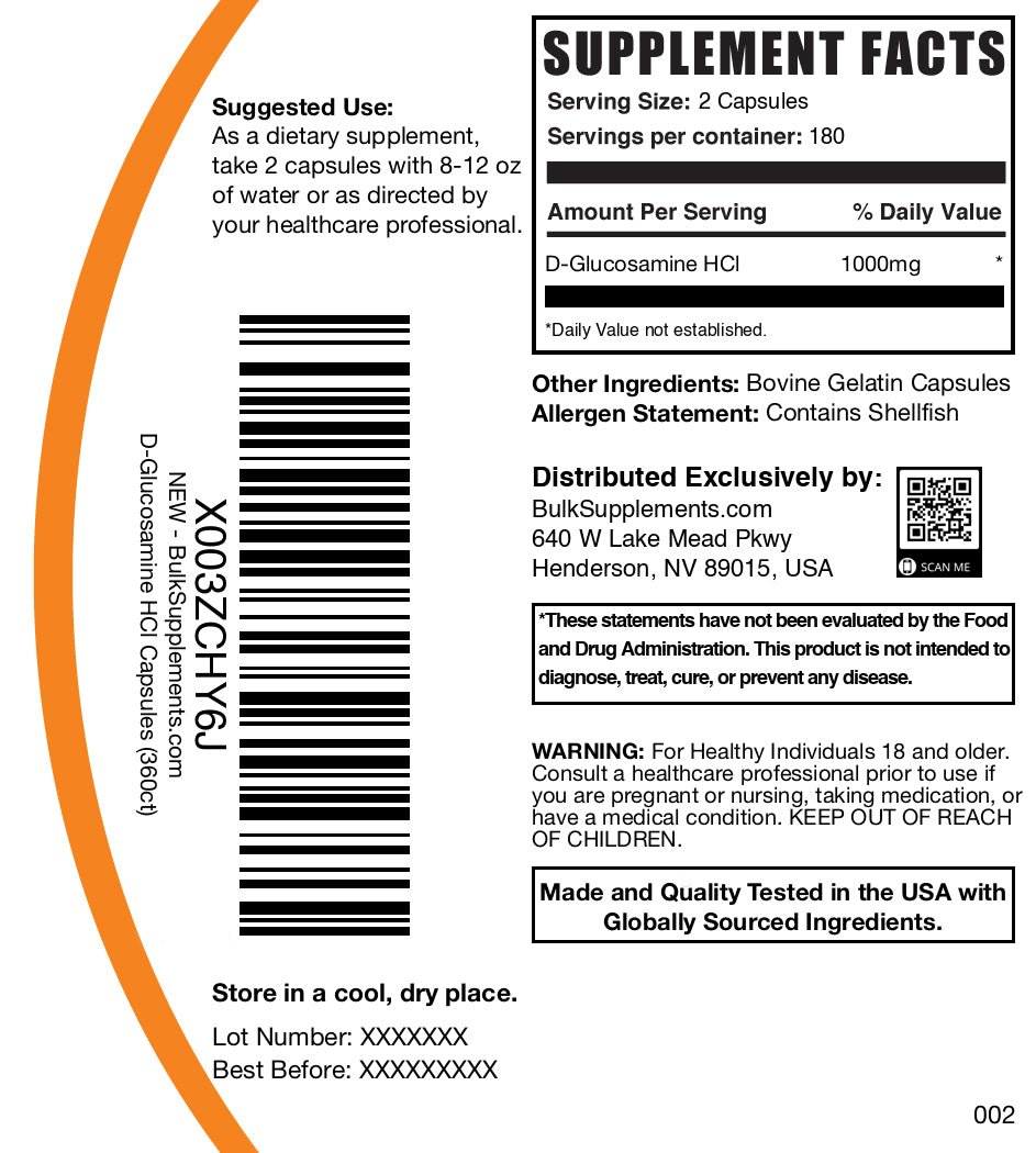 D-Glucosamine HCl 360 capsules label