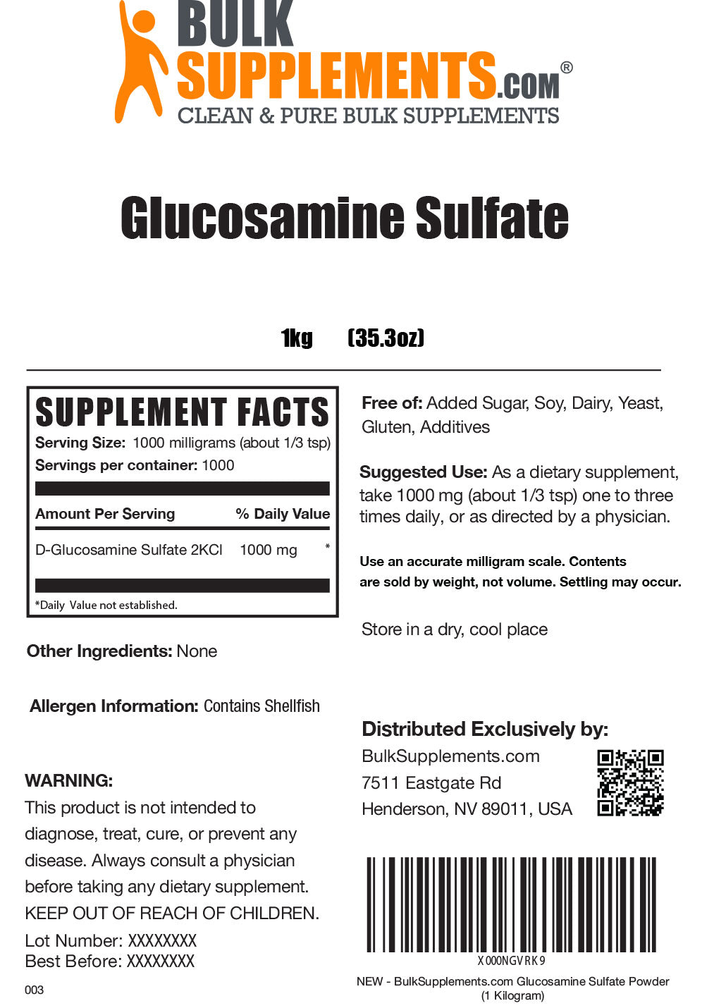 Glucosamine Sulfate supplement facts 1kg