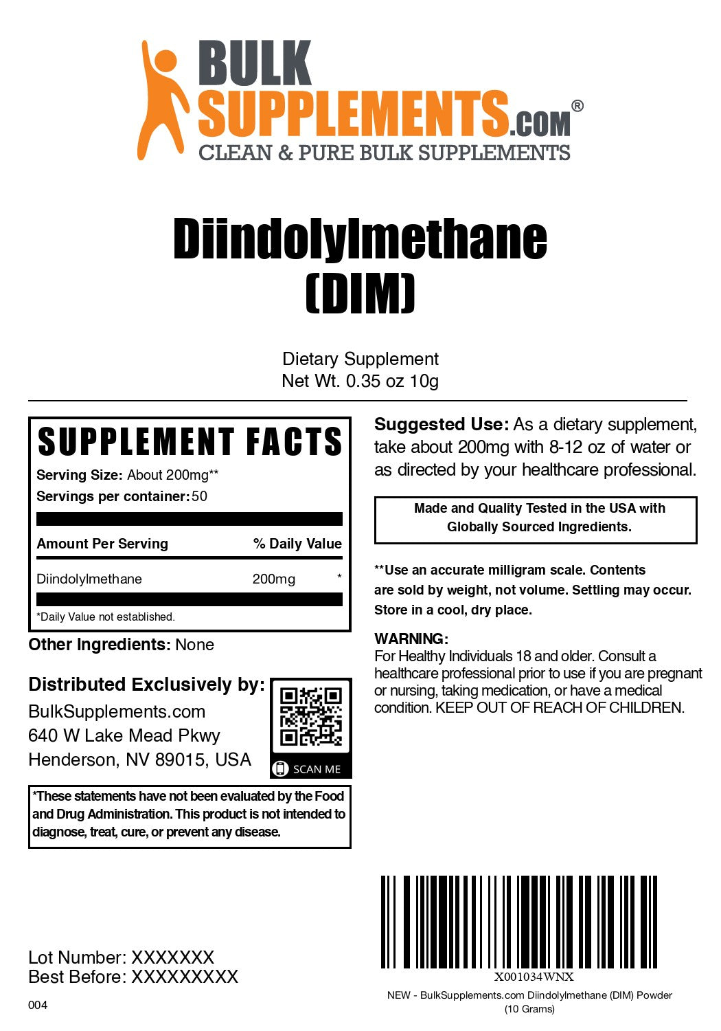 Diindolylmethane (DIM) 10g label