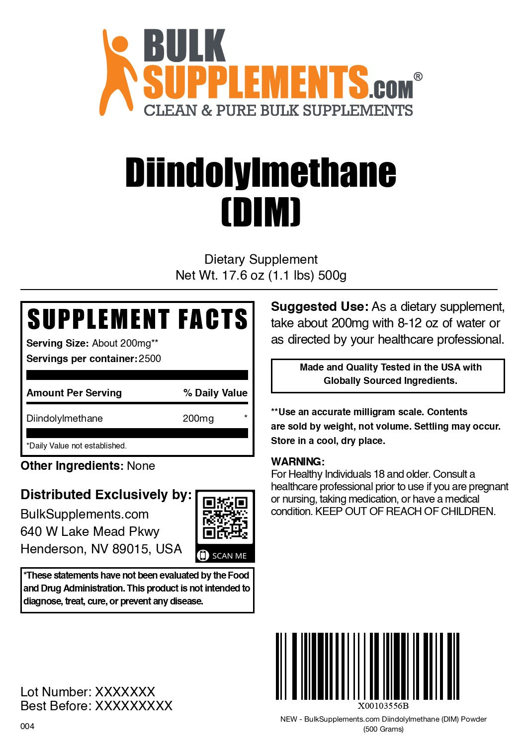 Diindolylmethane (DIM) 500g label
