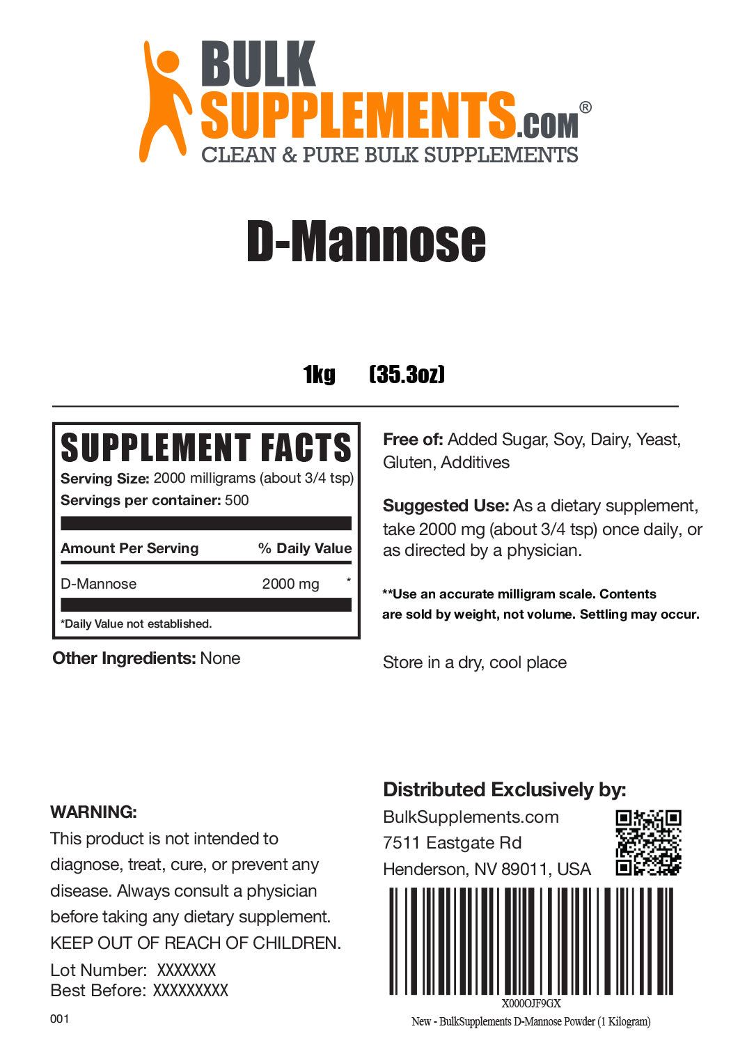 Supplement Facts D-Mannose
