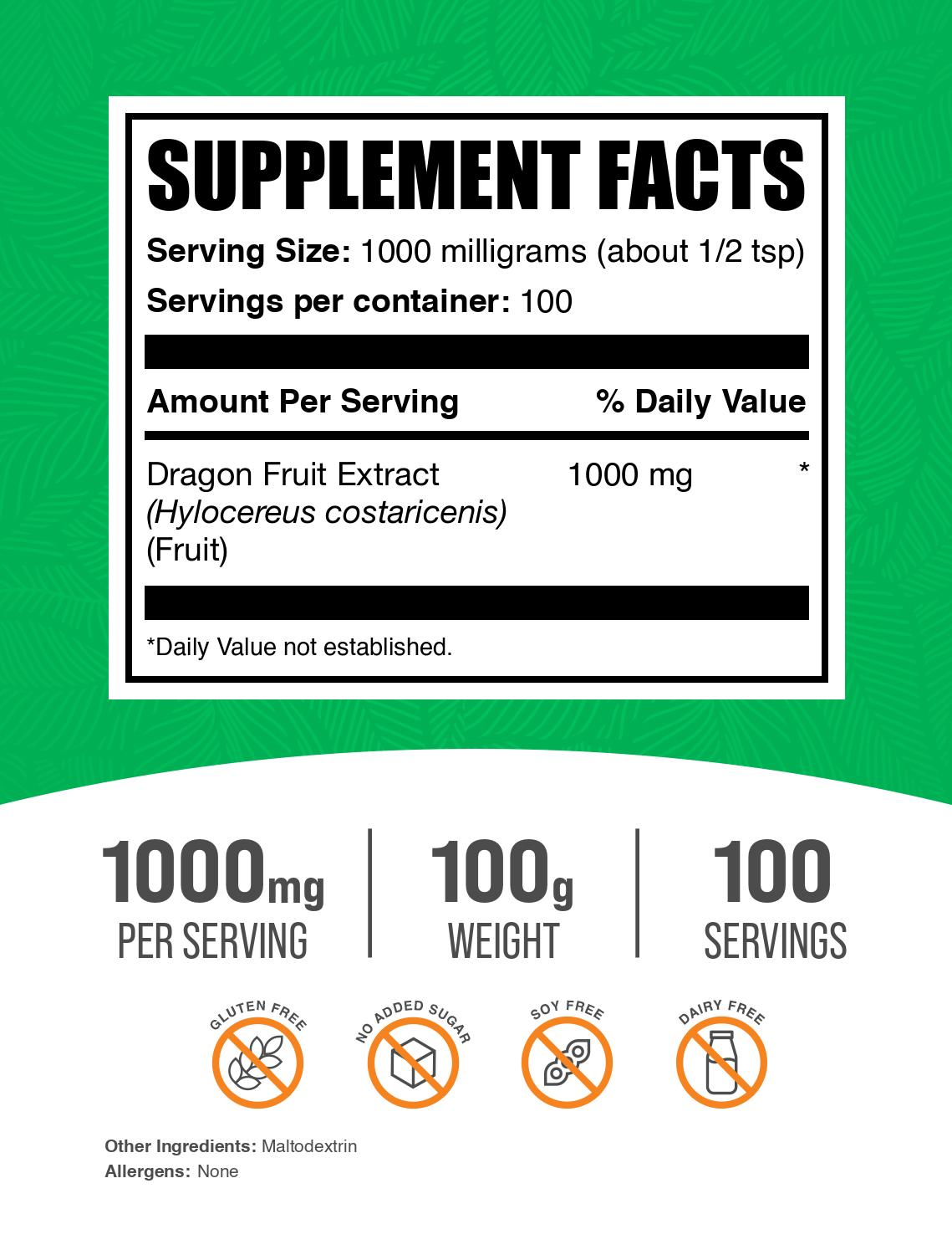 Dragon Fruit Extract powder label 100g