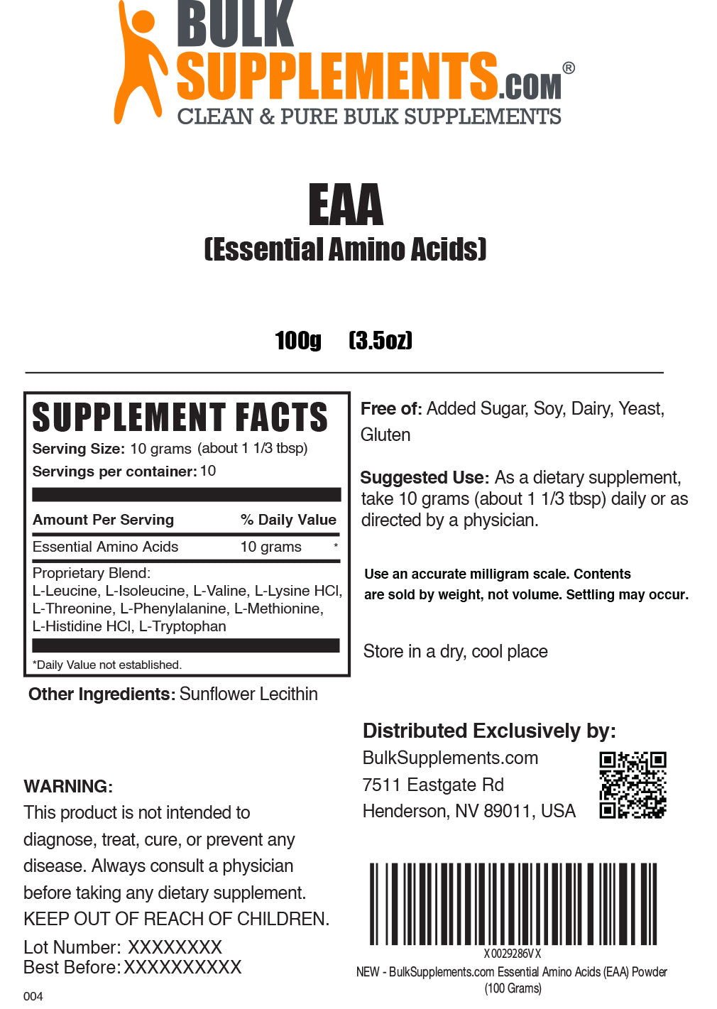 Supplement Facts EAA Essential Amino Acids
