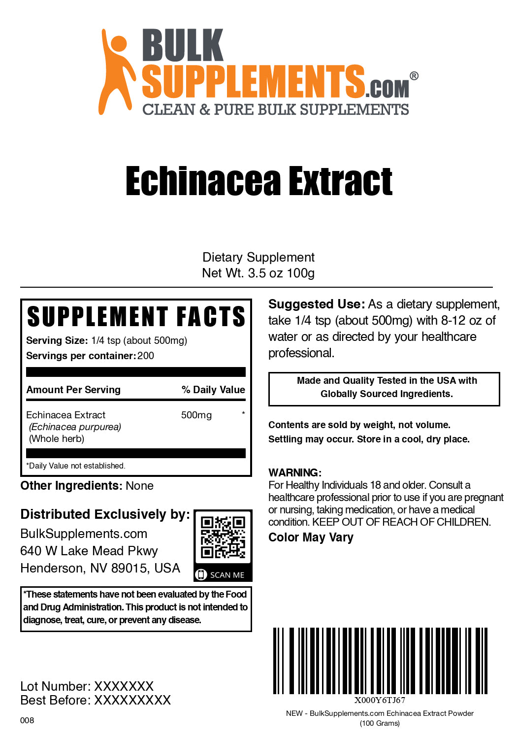 Echinacea extract powder label 100g