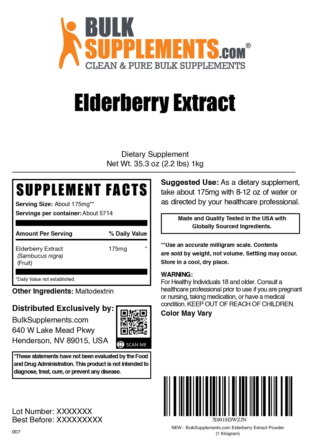 Elderberry extract powder label 1kg