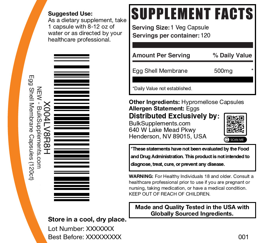 Egg shell membrane collagen 120 capsules label