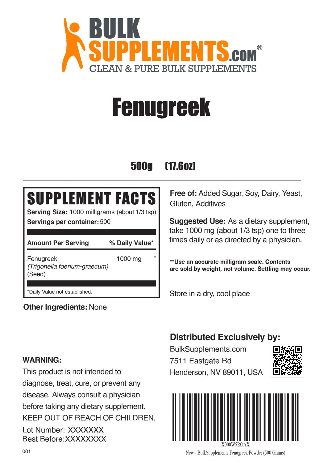 Supplement Facts Fenugreek Powder