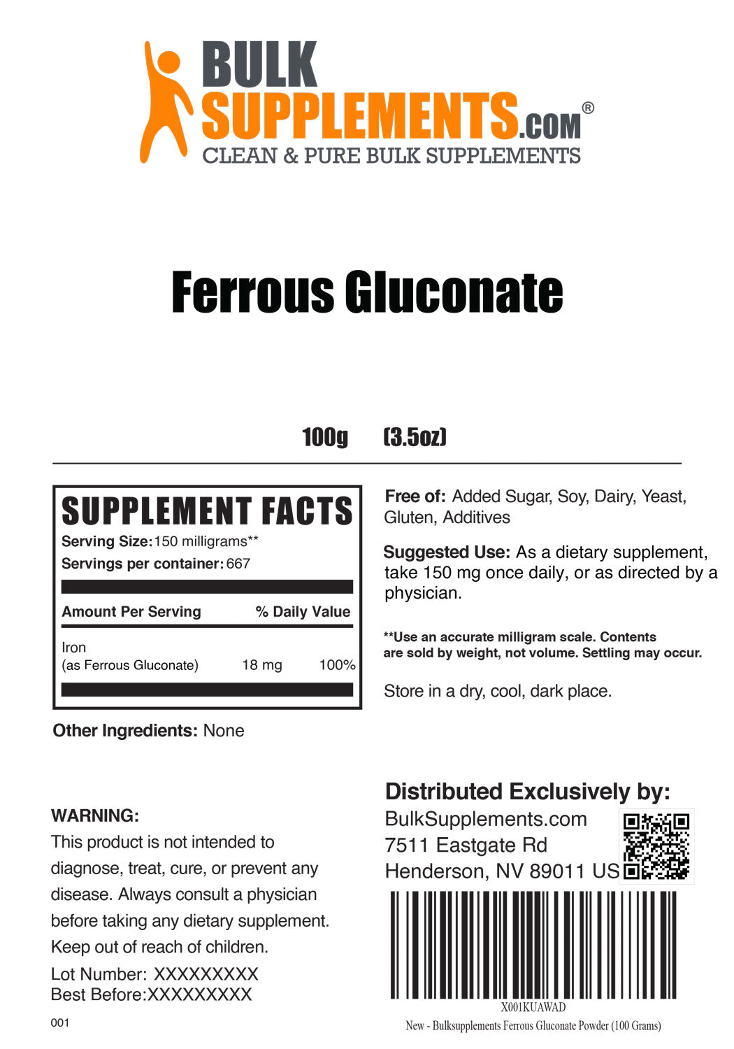 Supplement Facts Ferrous Gluconate