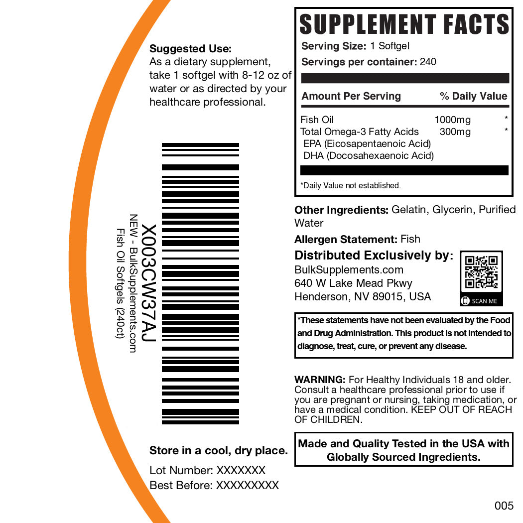 Fish Oil 1000mg 240 Softgel label