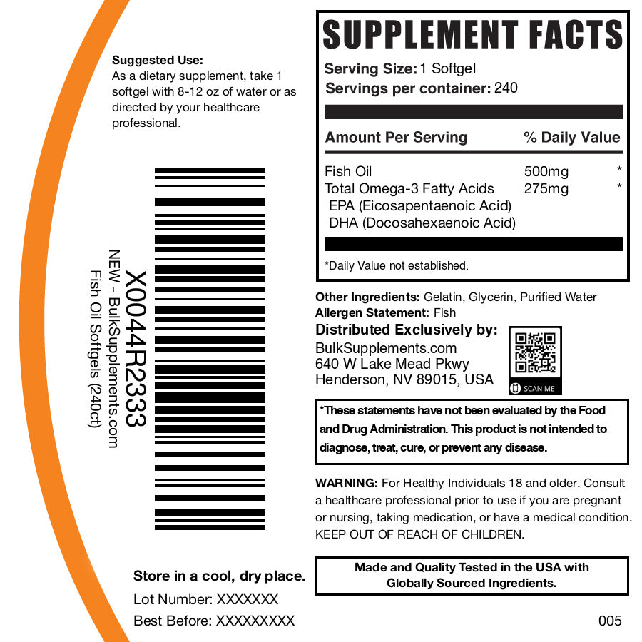 Fish Oil 500mg 240 Softgel label