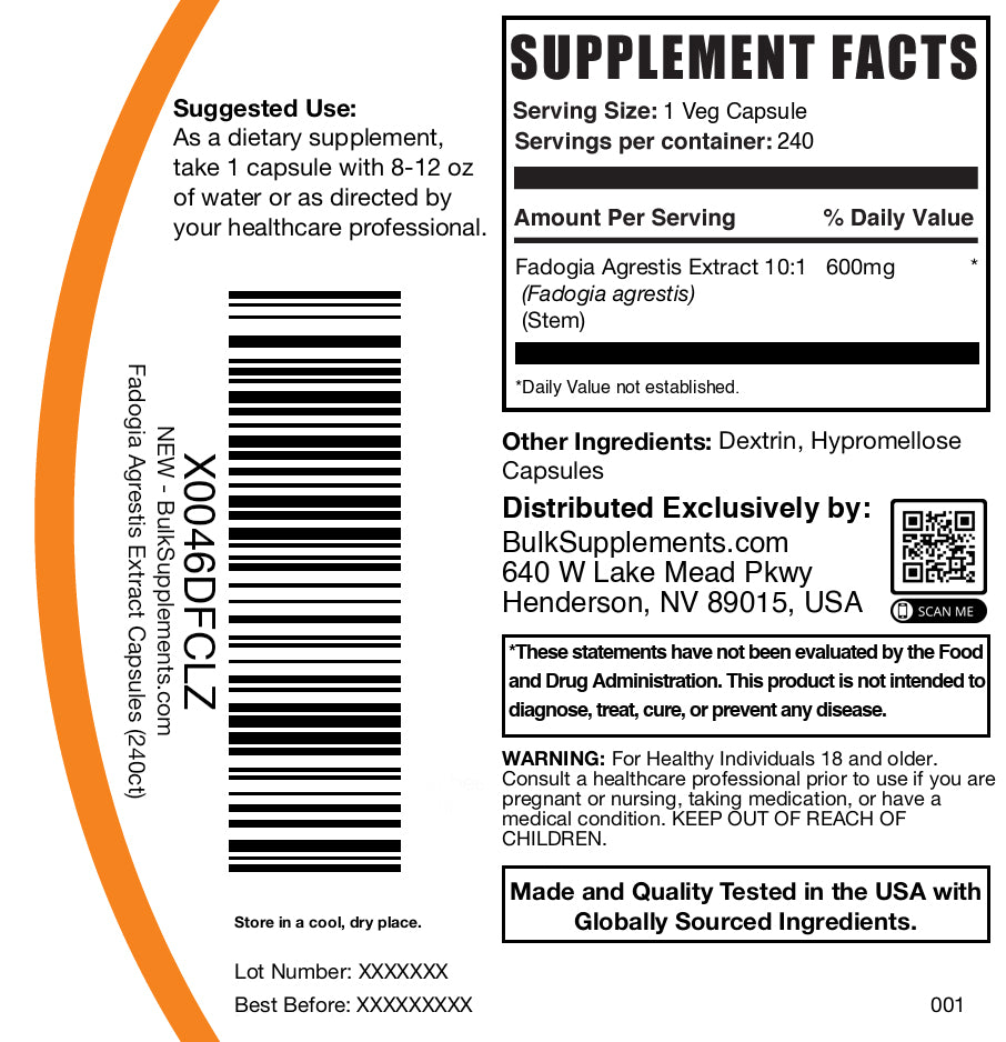 Fadogia agrestis 240 capsules label