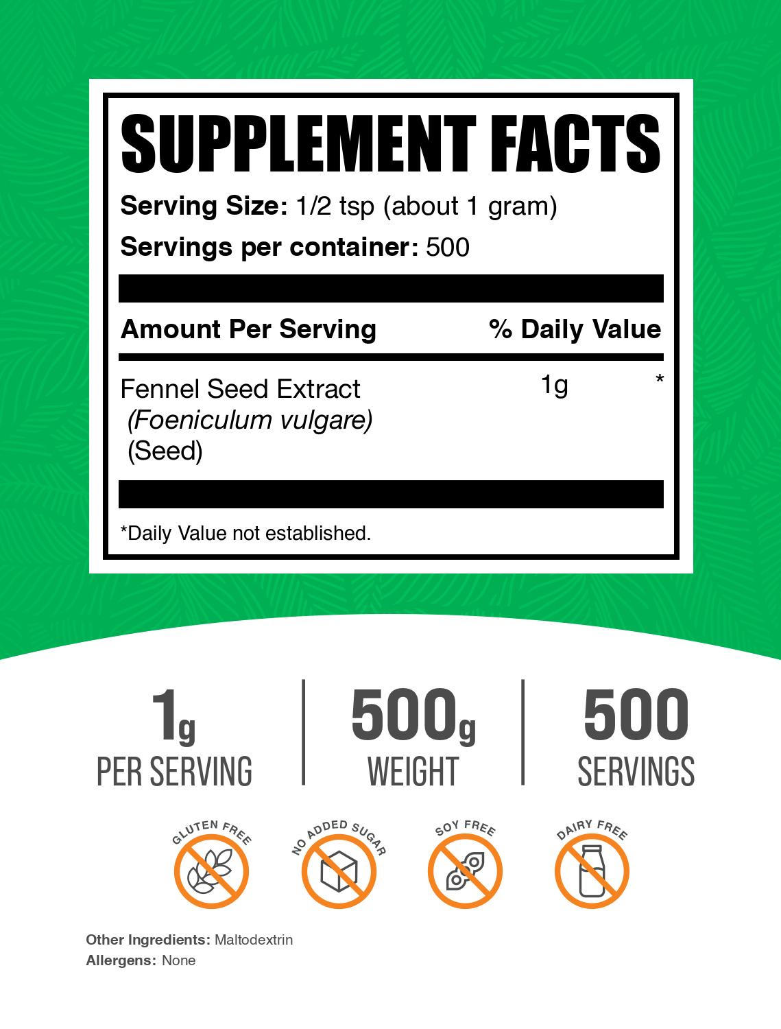 Fennel Seed Extract Powder 500g Label