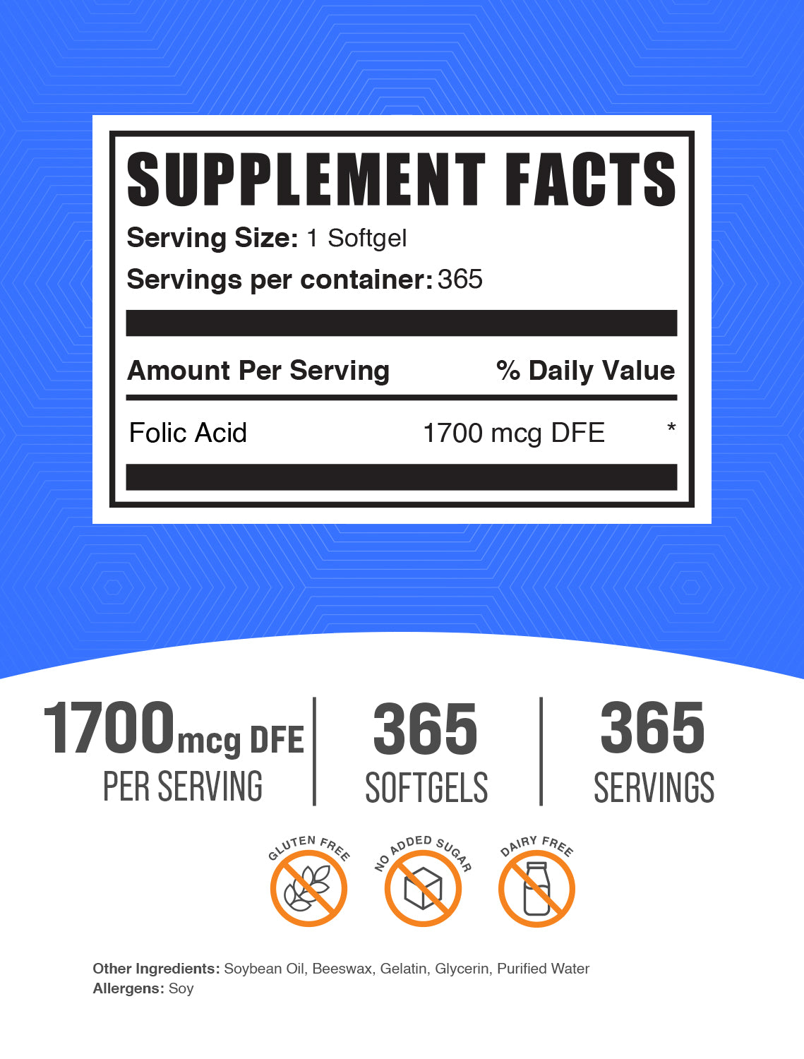 Folic acid 365 softgels label