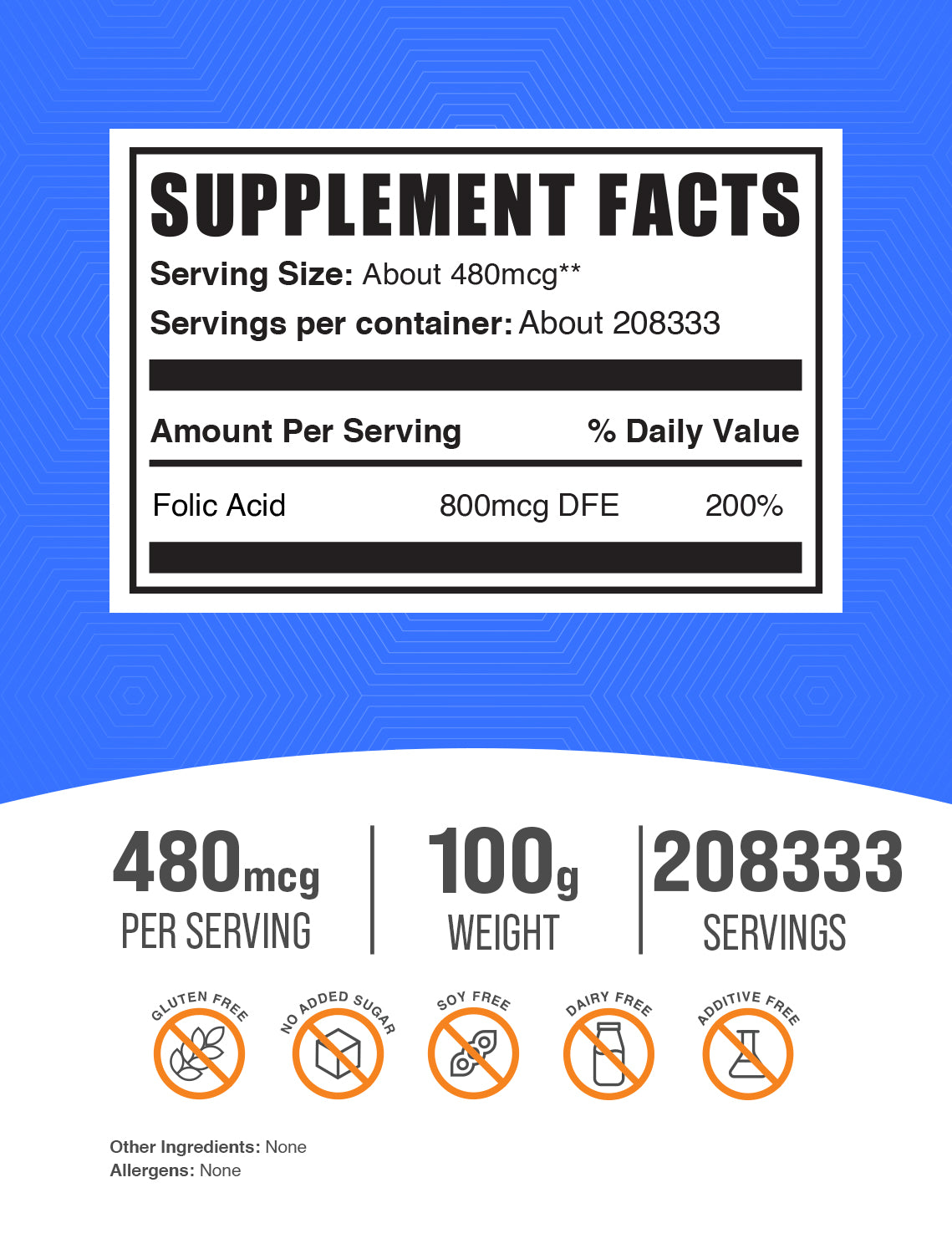 Folic acid powder label 100g