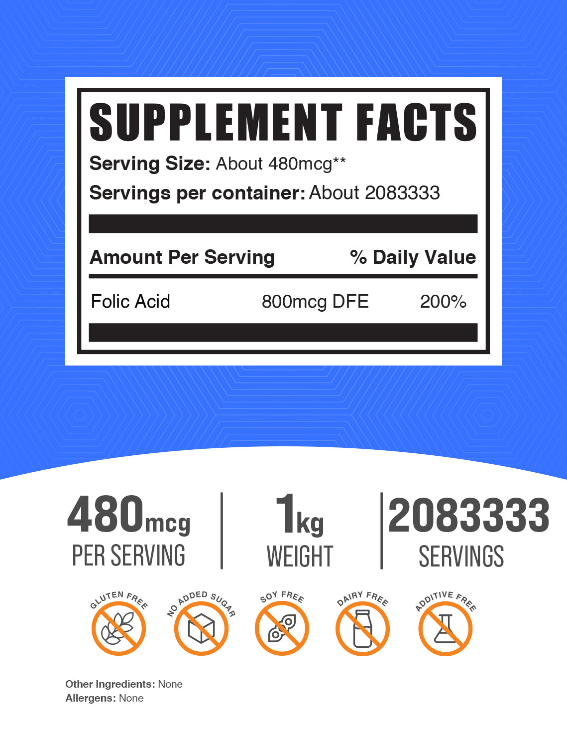 Folic acid powder label 1kg