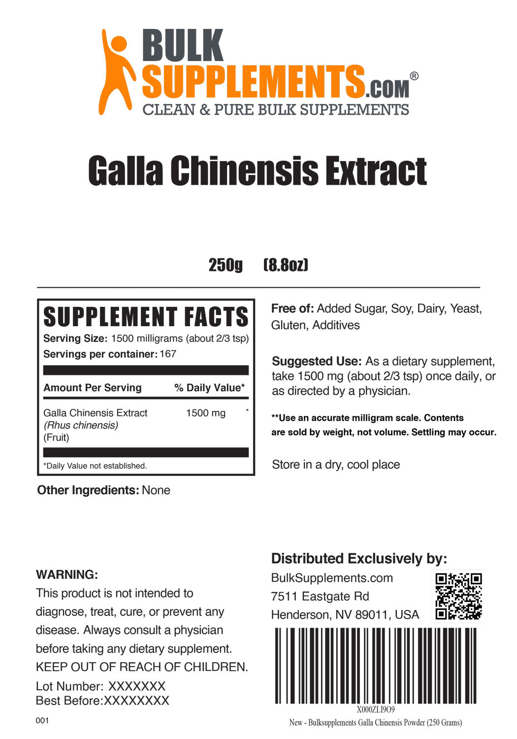 Supplement Facts Galla Chinensis Extract