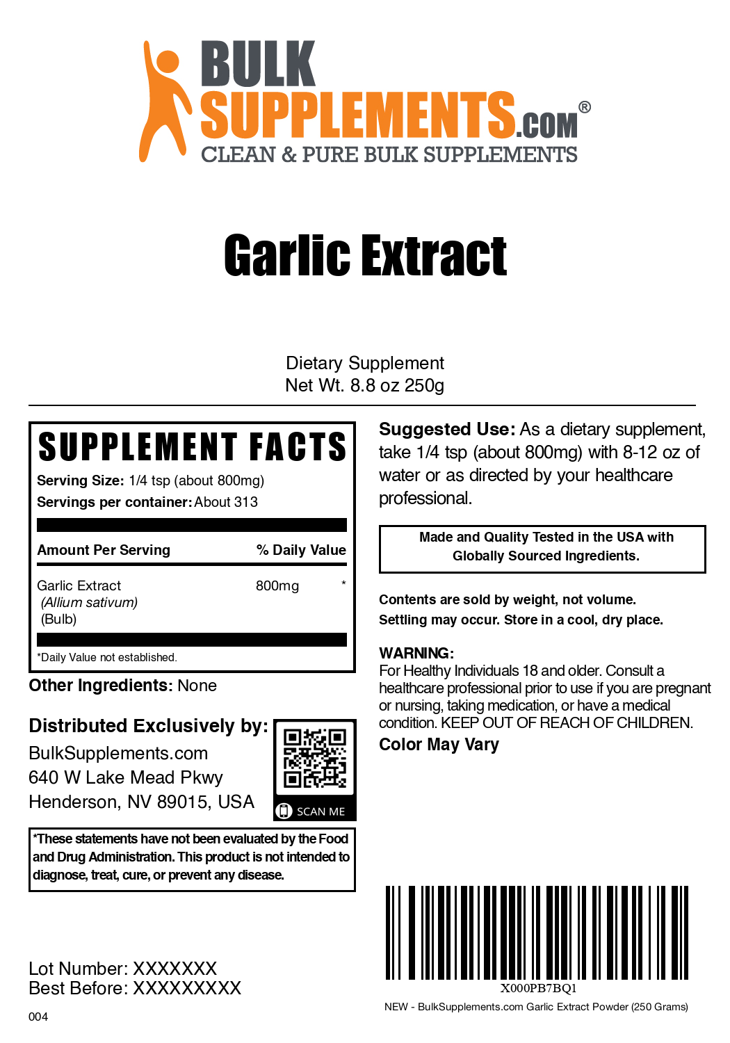 Garlic extract powder label 250g