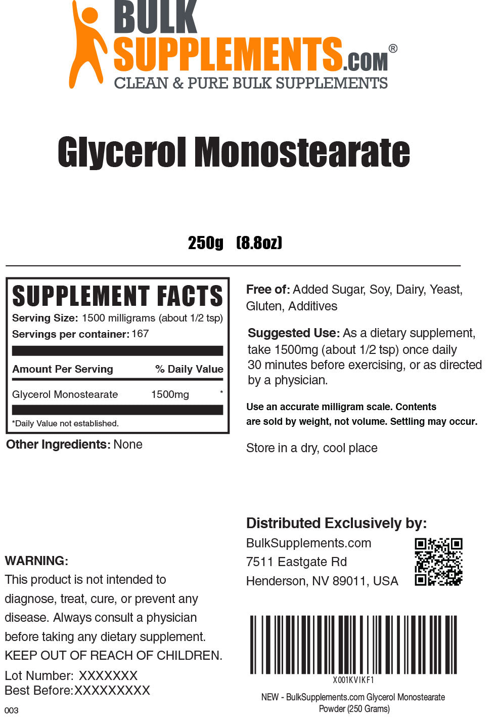 Supplement Facts Glycerol Monostearate