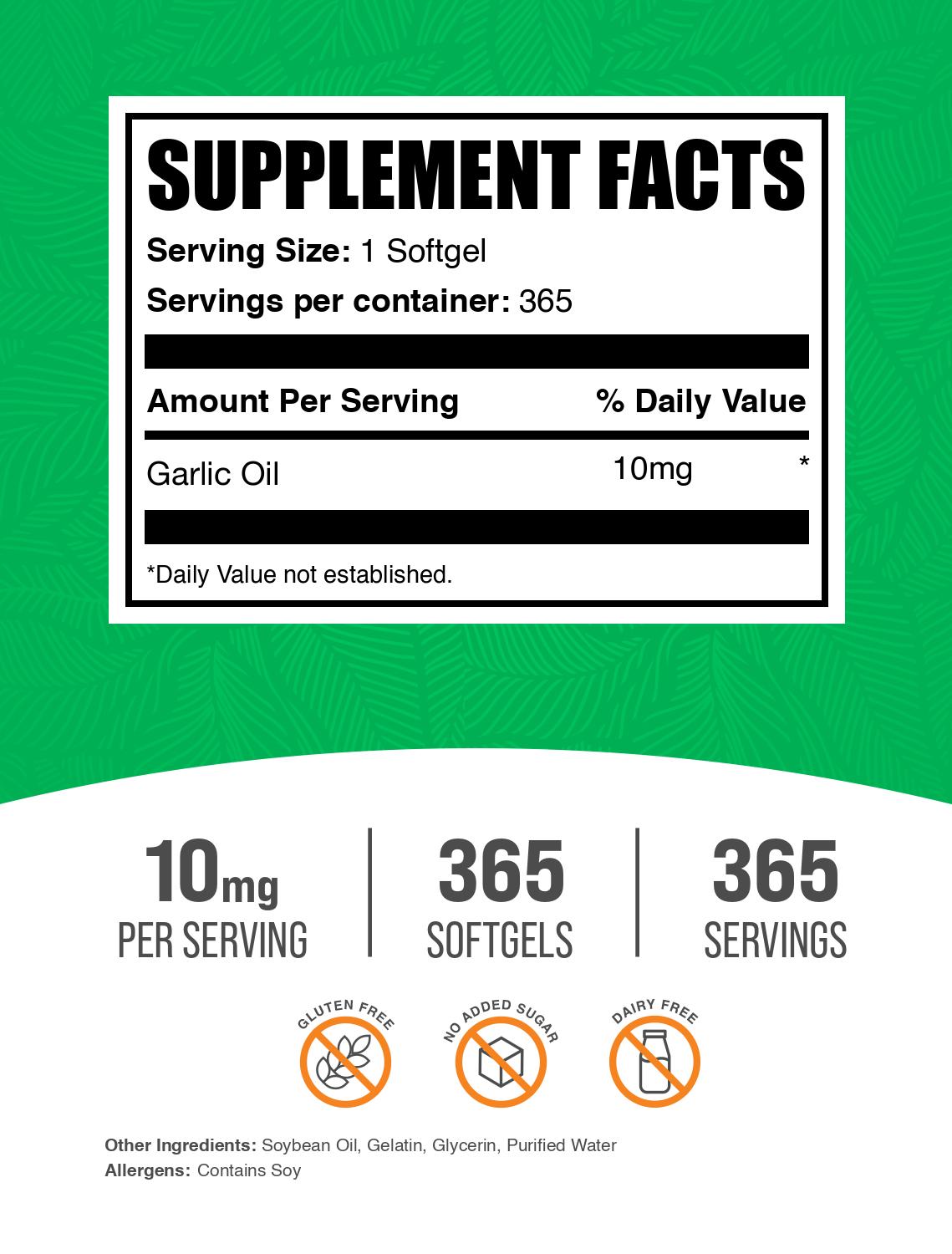 Garlic oil 365 softgels label