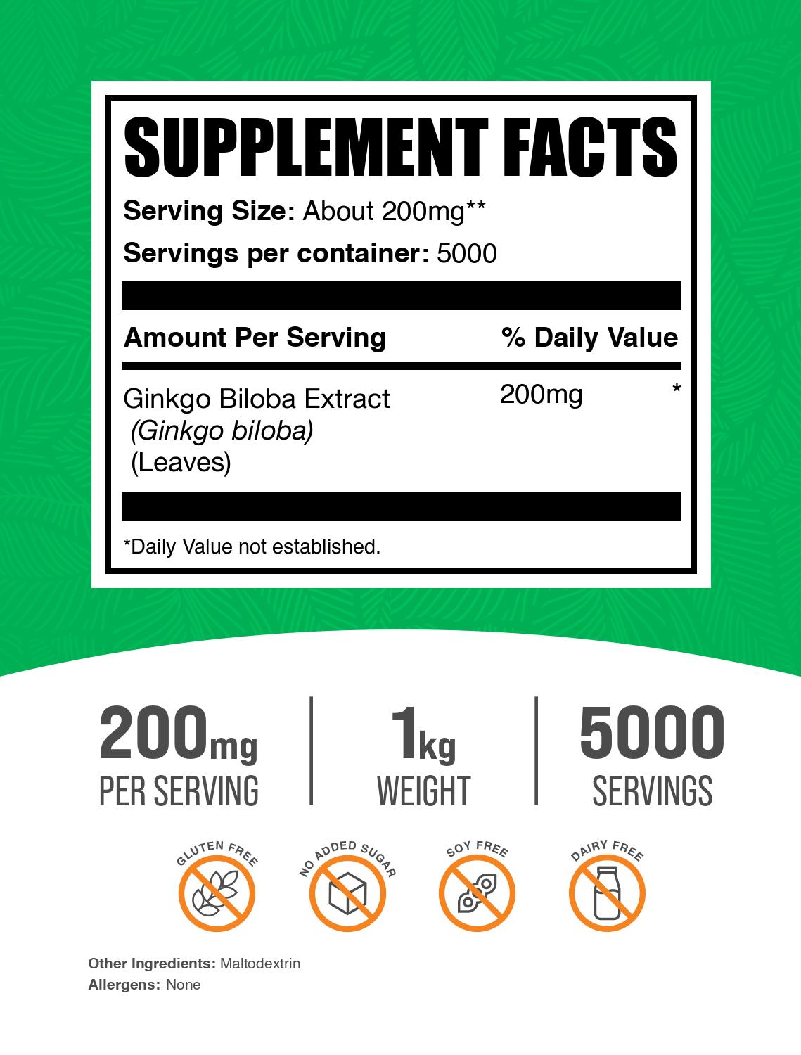 Ginkgo biloba extract powder label 1kg