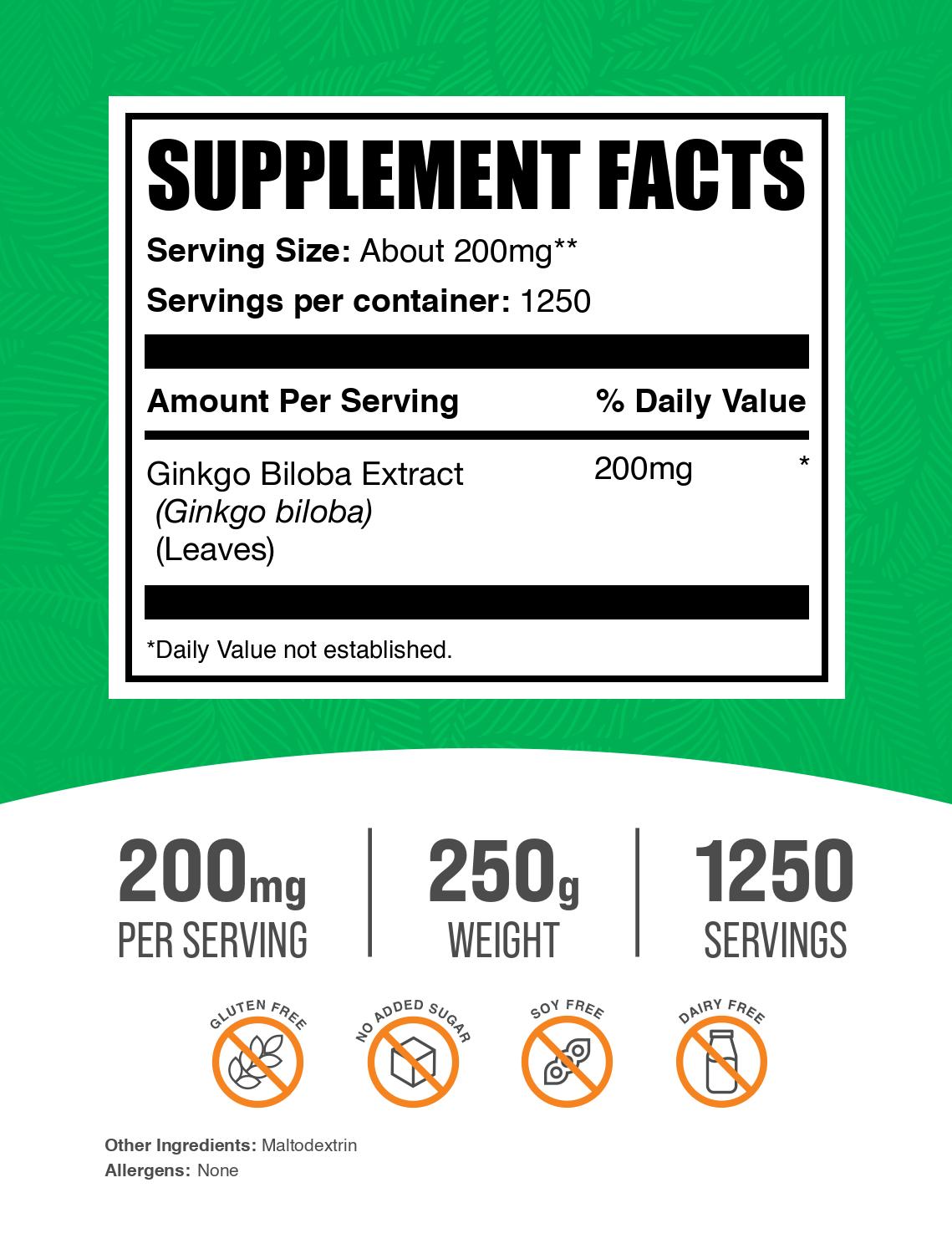Ginkgo biloba extract powder label 250g