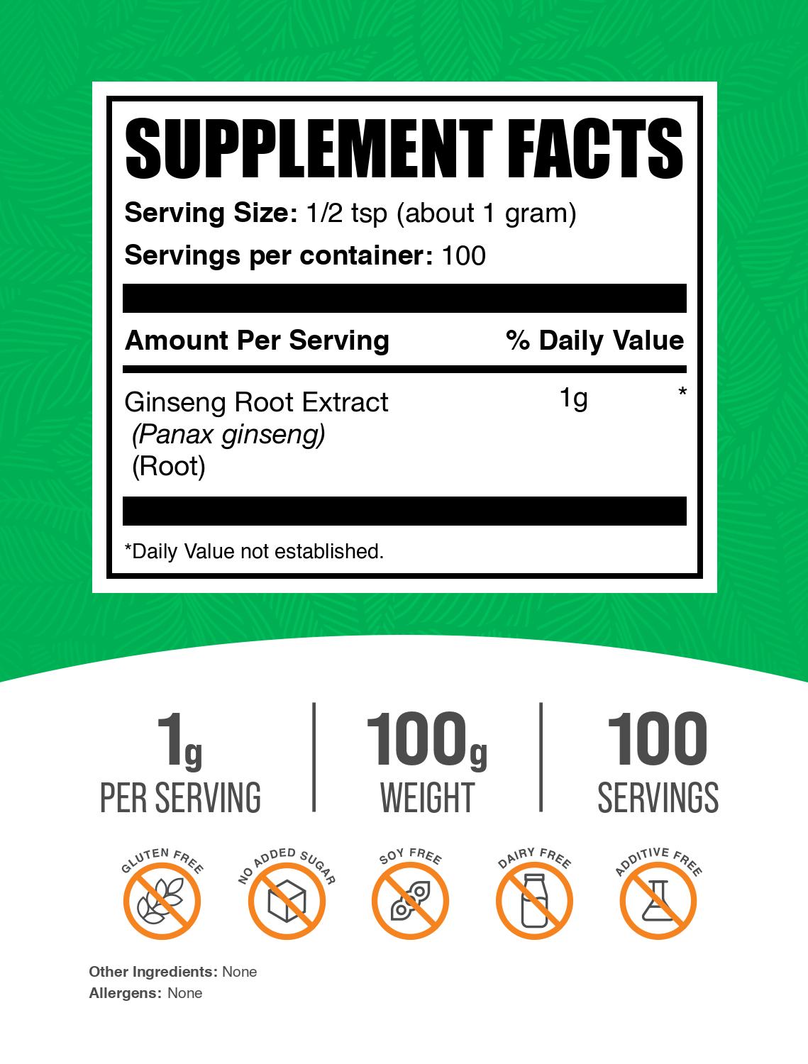 Ginseng root extract powder label 100g