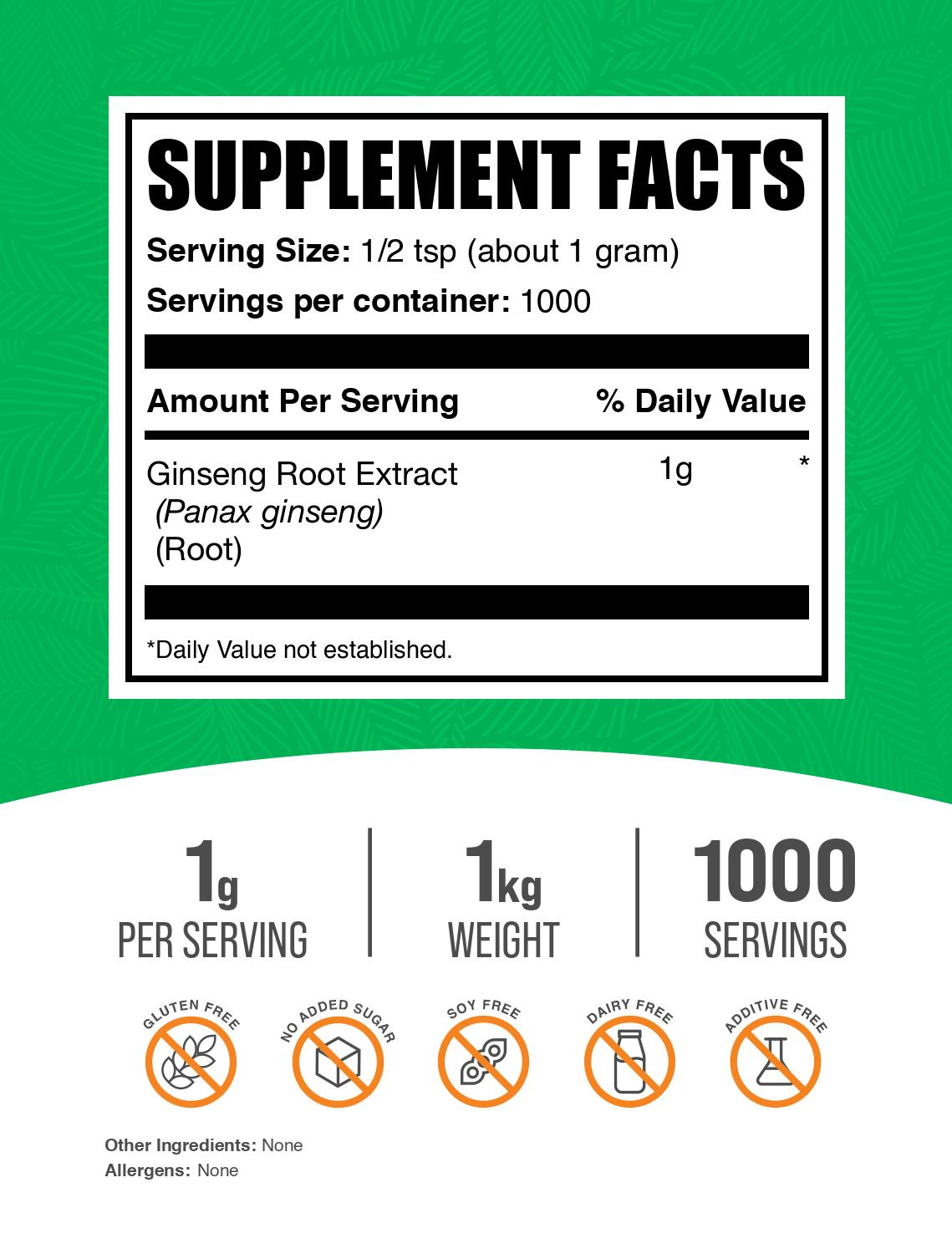 Ginseng root extract powder label 1kg