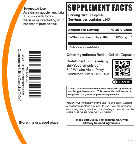 Glucosamine Sulfate Capsules 240ct Plain Label