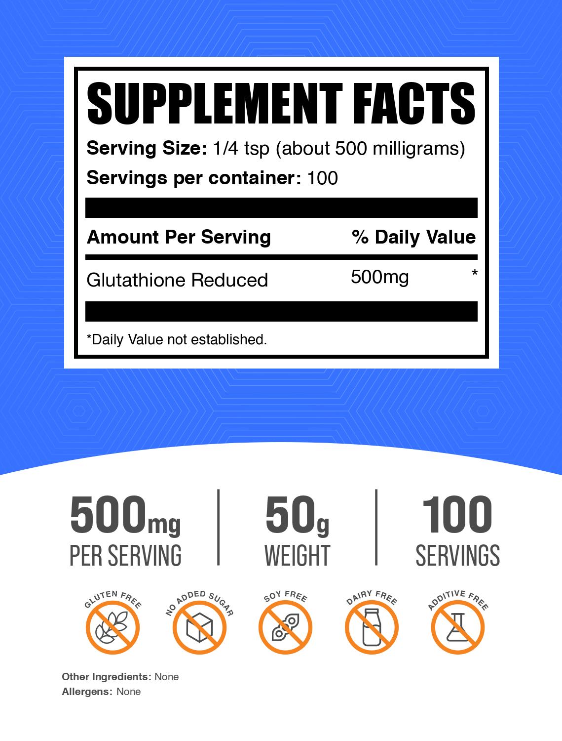 Glutathione powder reduced form label 50g