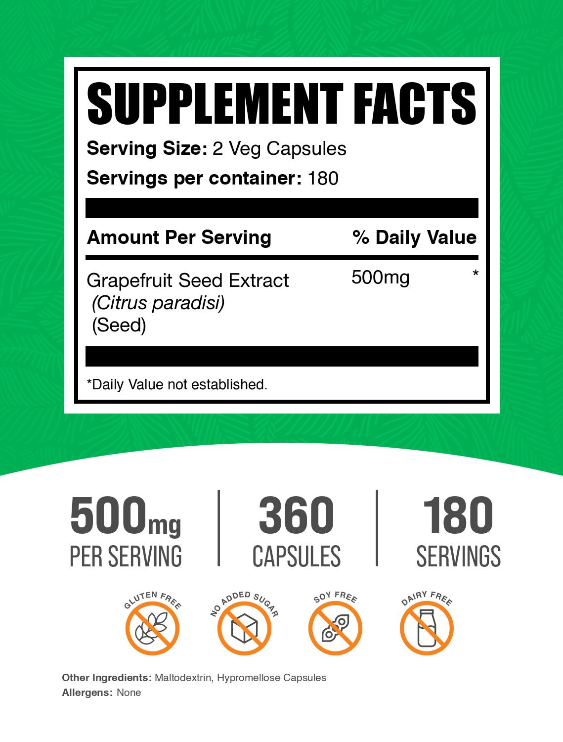 Grapefruit seed extract 360 capsules label