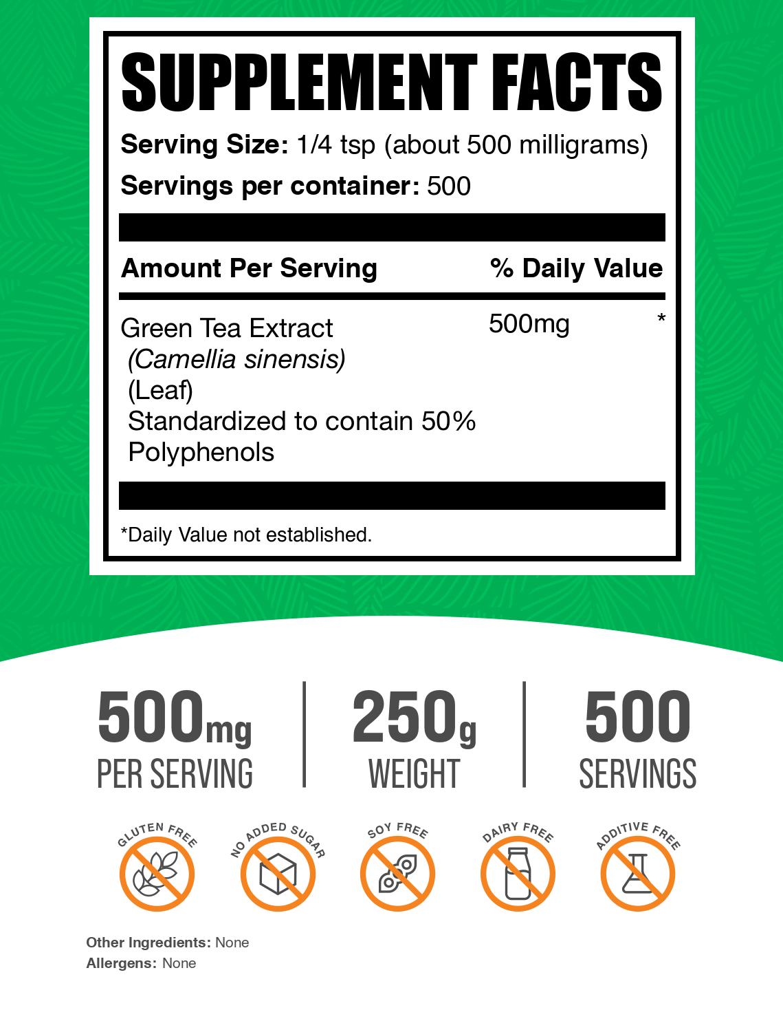 Green Tea Extract (50% Polyphenols) powder label 250g