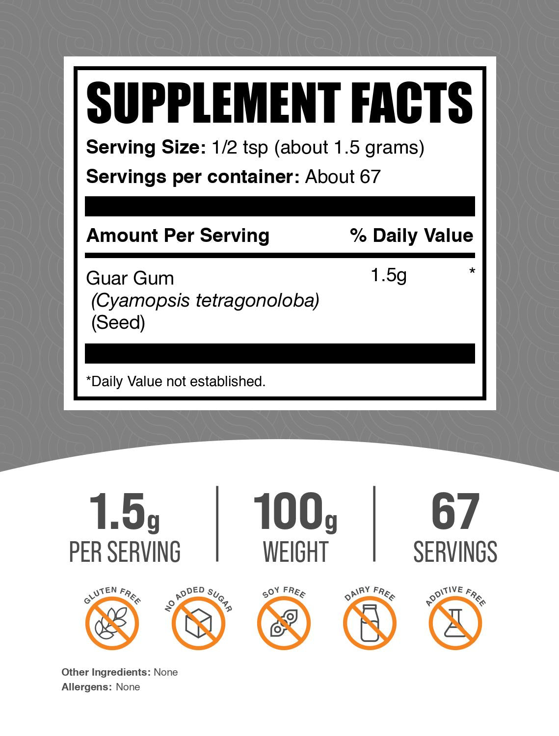 Guar gum powder label 100g