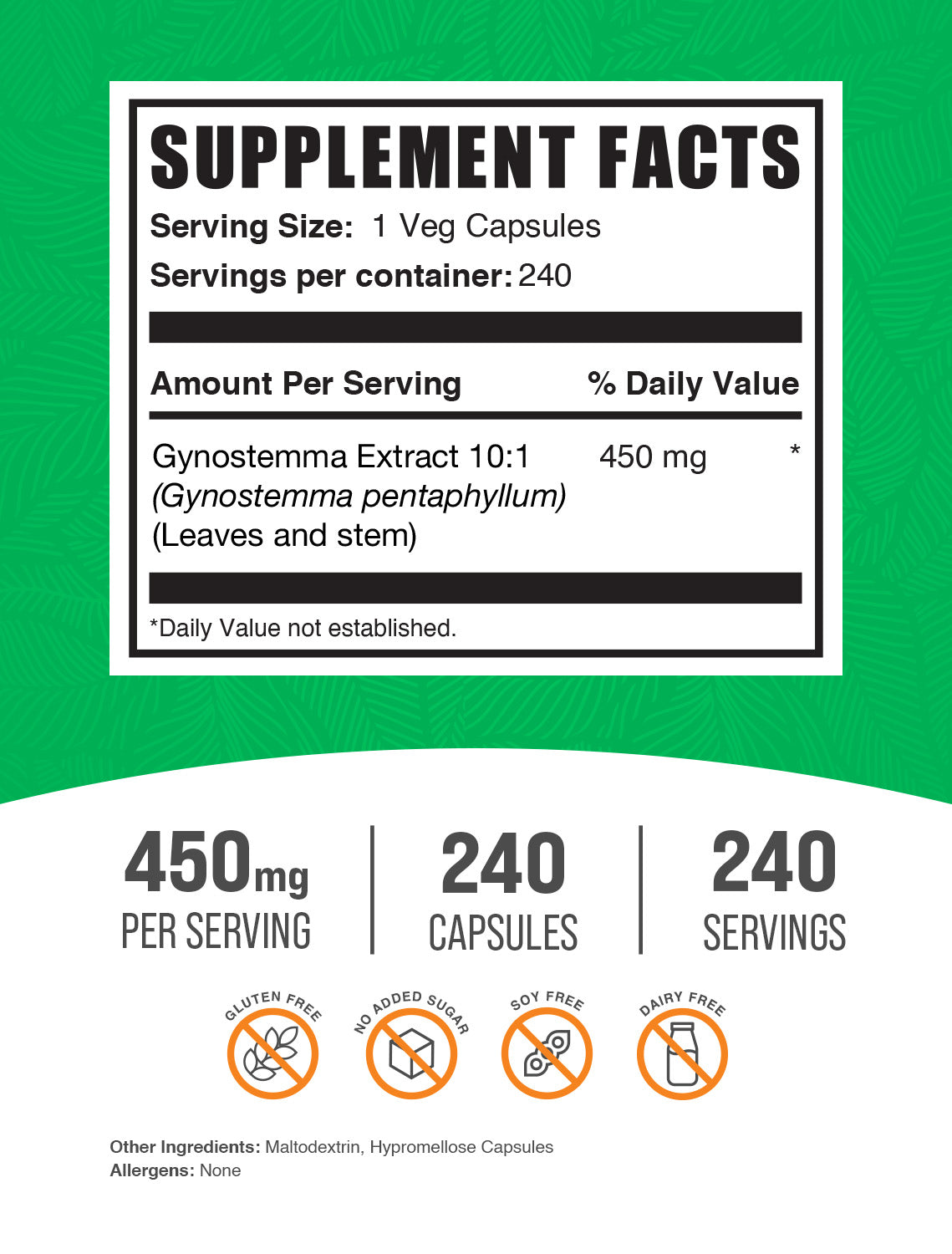 Gynostemma Extract capsules 240 ct label image