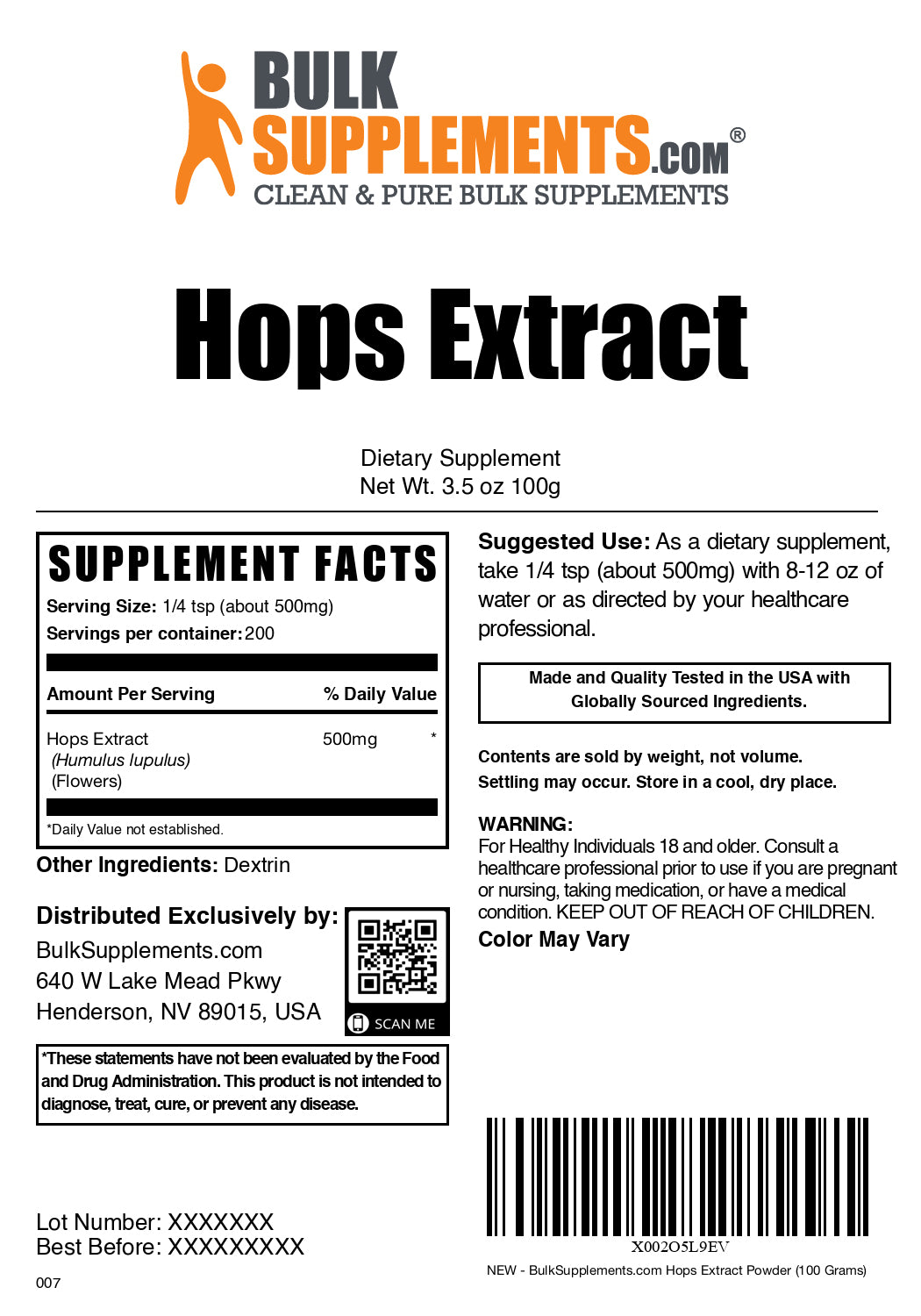 Hops extract powder label 100g