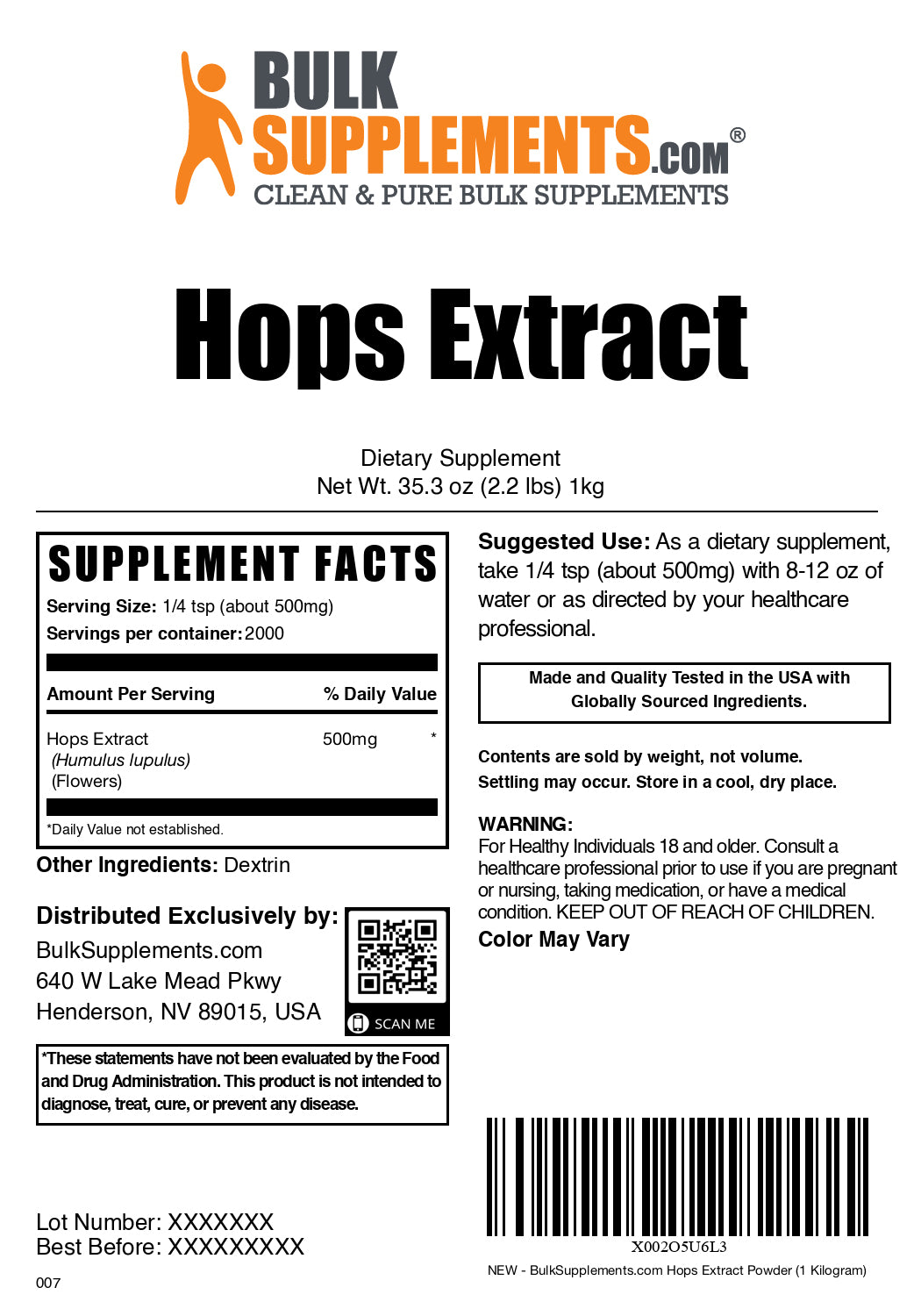 Hops extract powder label 1kg