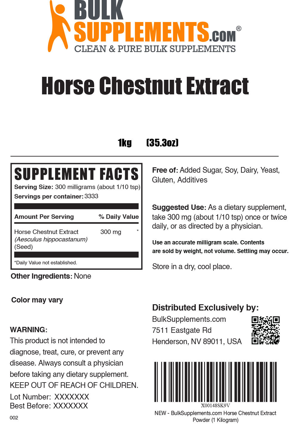 Supplement Facts Horse Chestnut Extract Powder