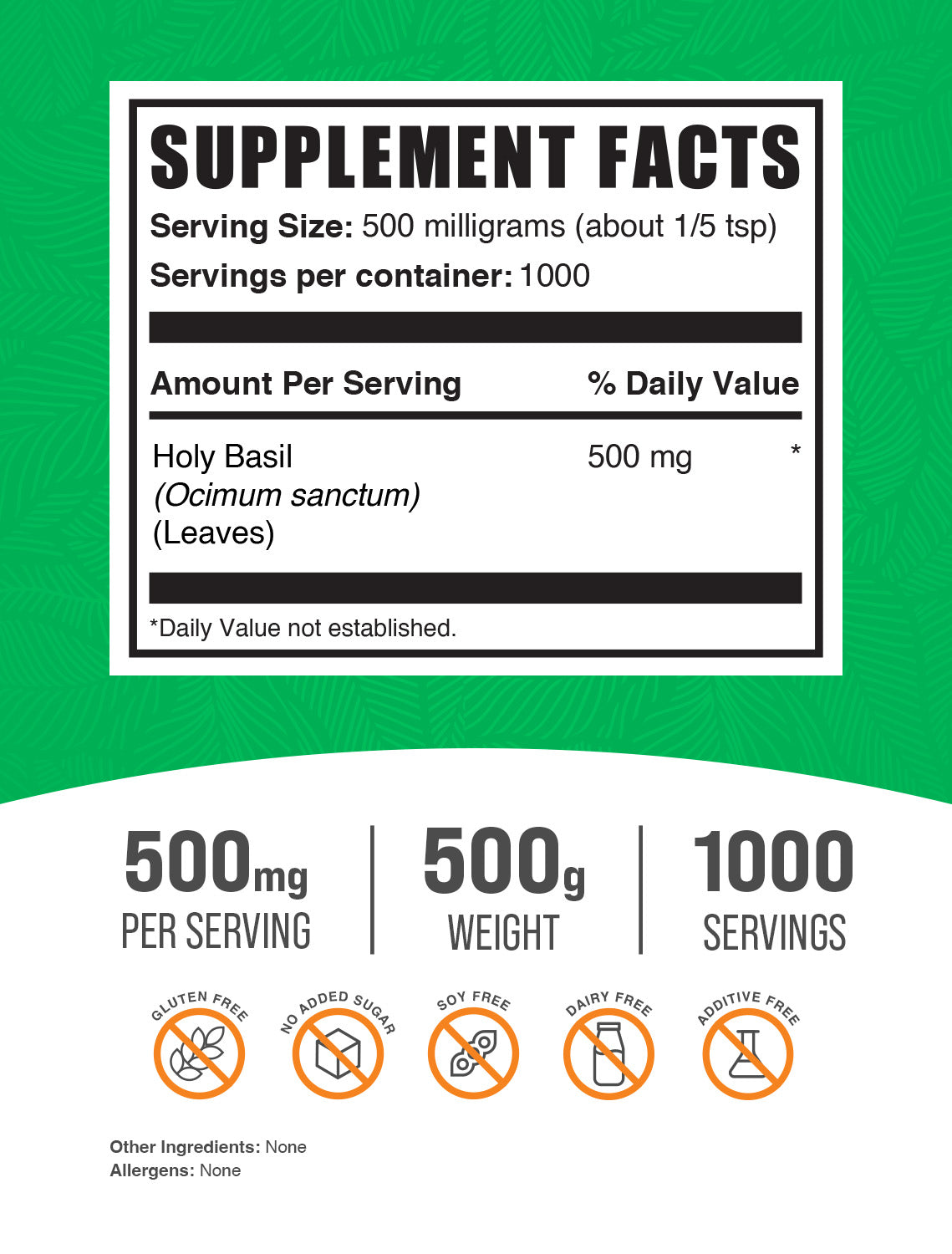 Holy Basil Powder 500g 500mg Label