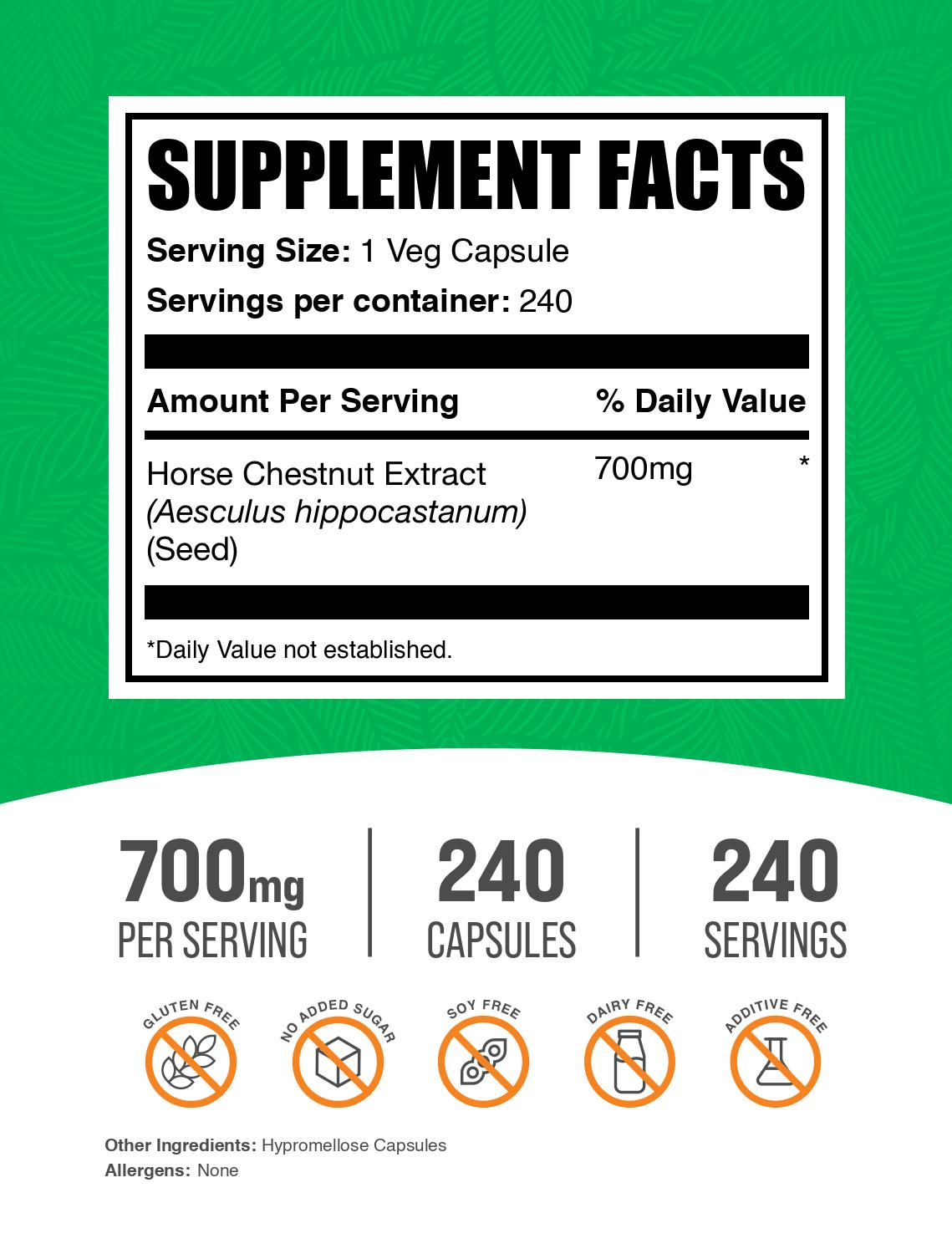 Horse Chestnut Extract Capsules 240ct Label